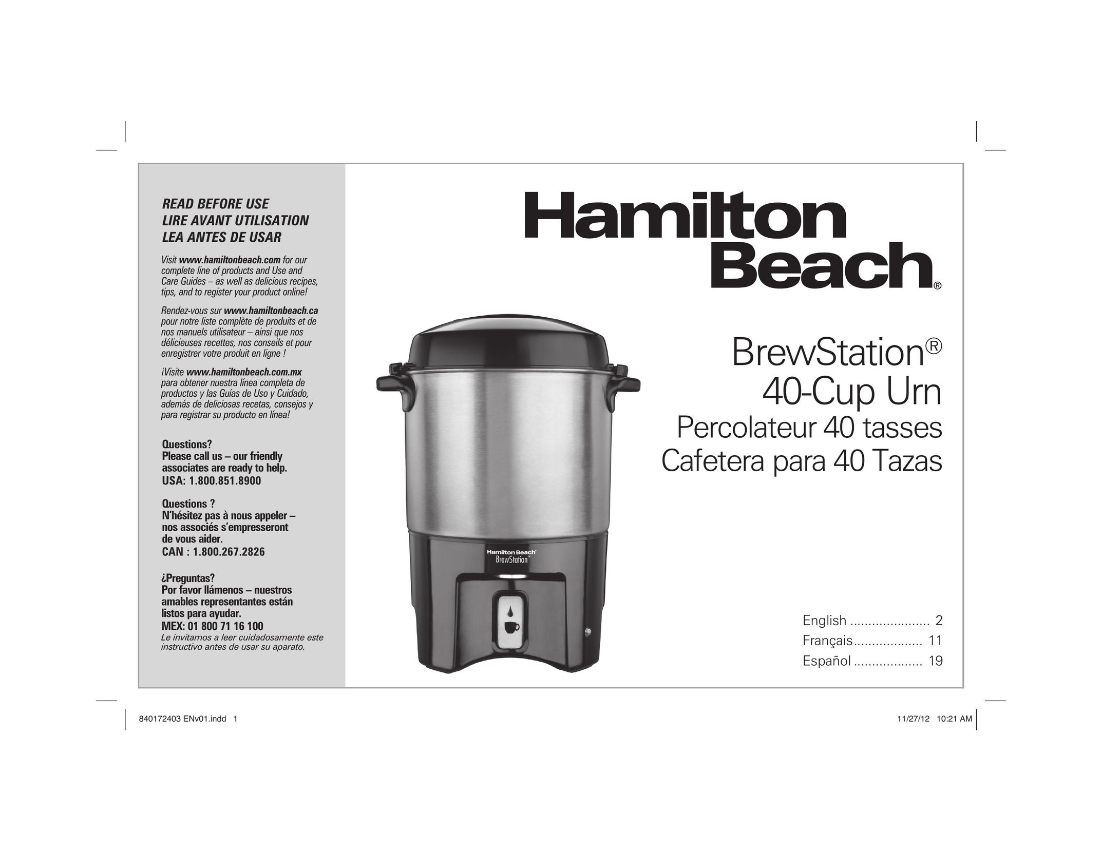 Hamilton Beach 40540 Coffeemaker User Manual