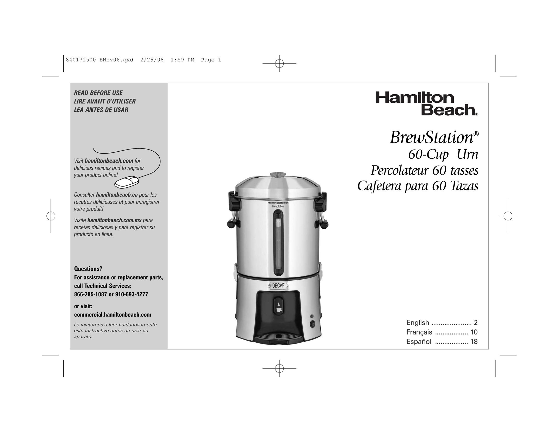 Hamilton Beach 40560 Coffeemaker User Manual
