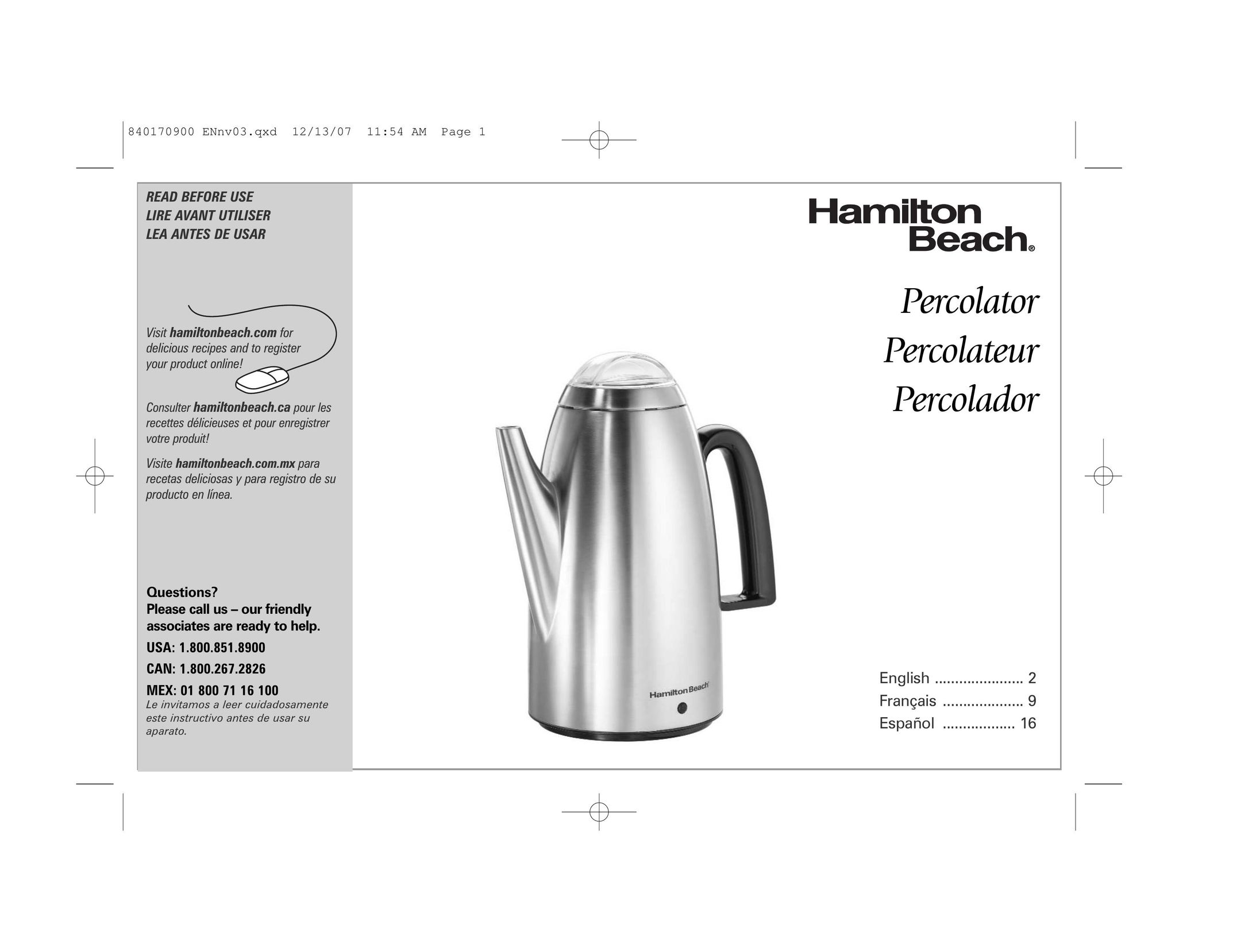 Hamilton Beach 40617 Coffeemaker User Manual