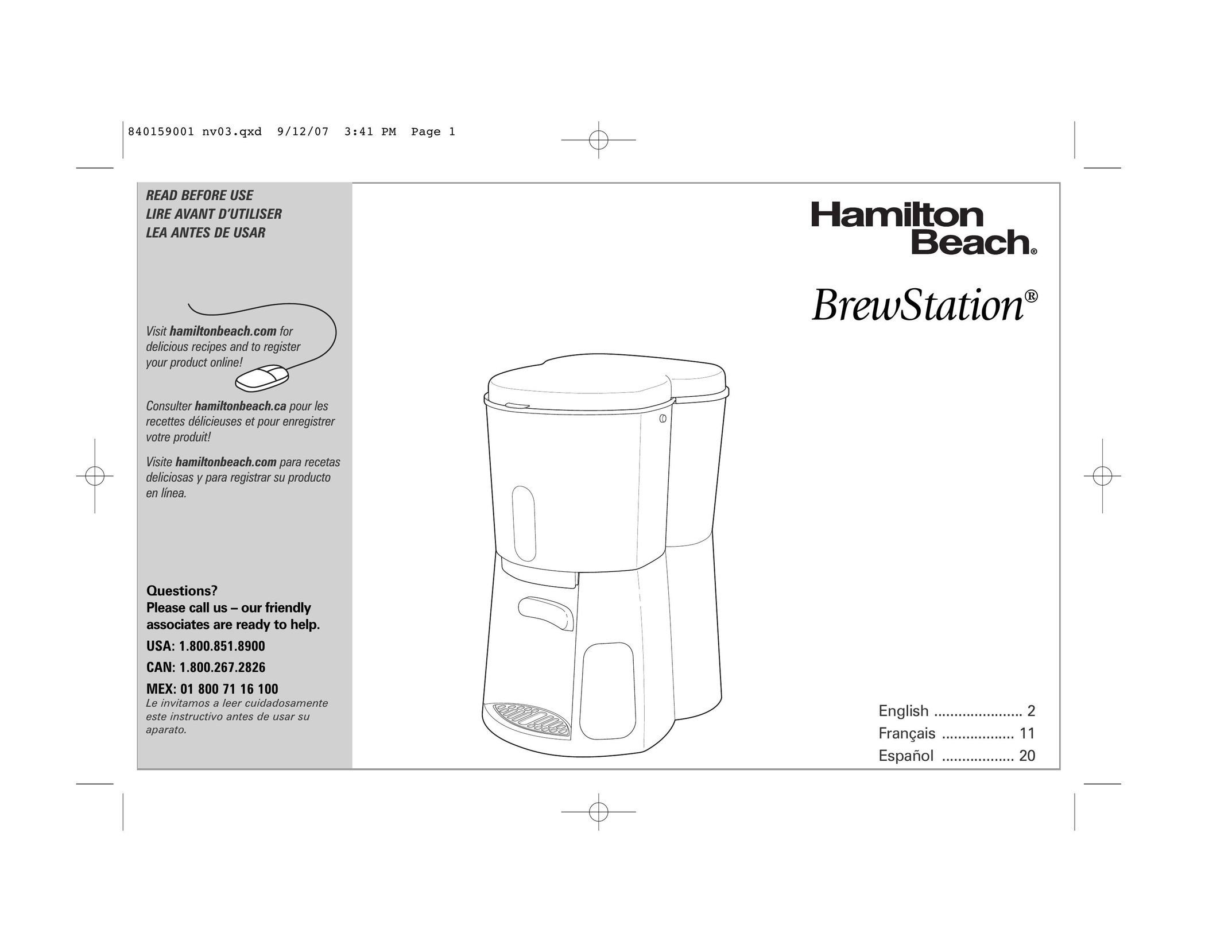 Hamilton Beach 44301 Coffeemaker User Manual