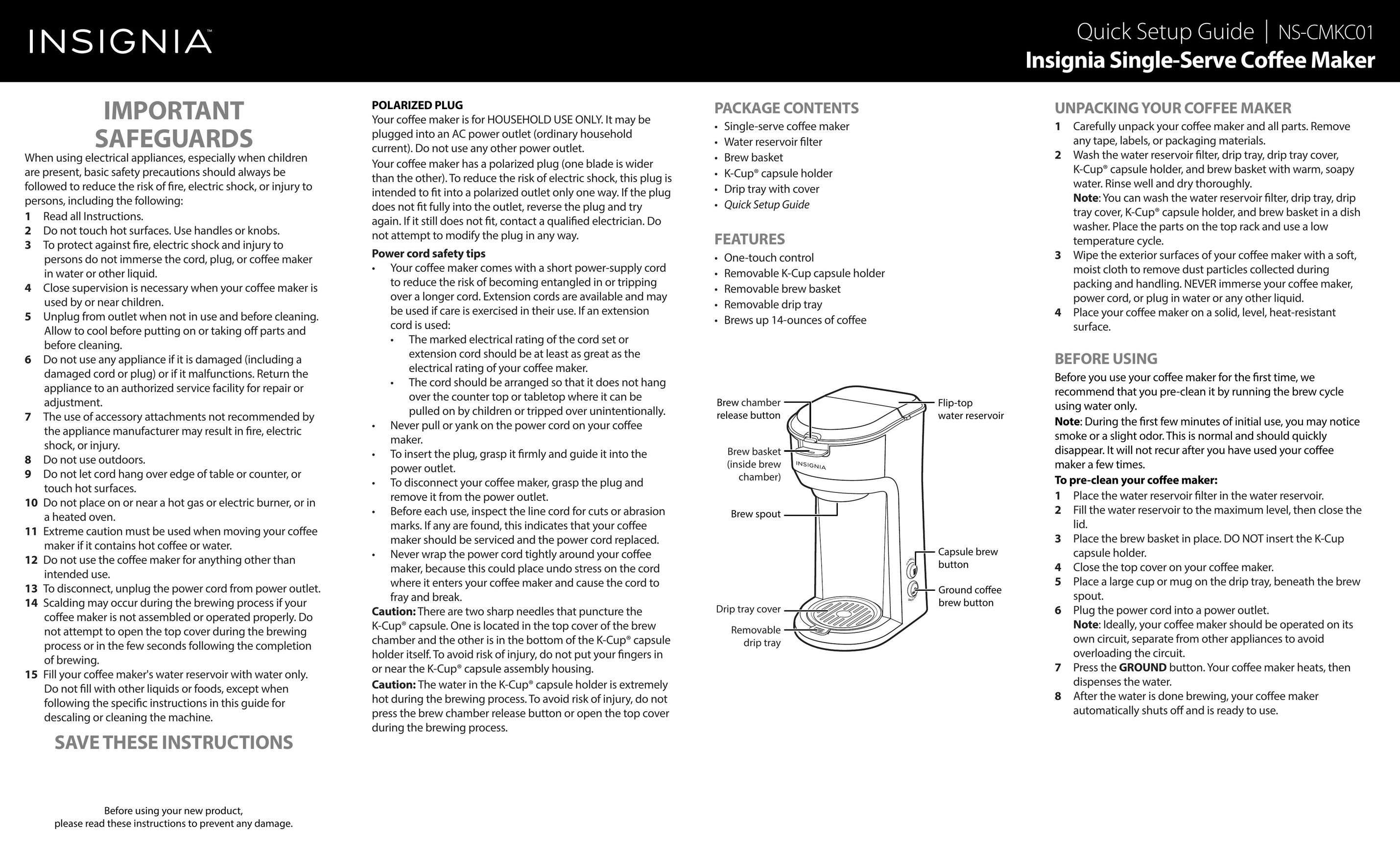 Insignia NS-CMKC01 Coffeemaker User Manual