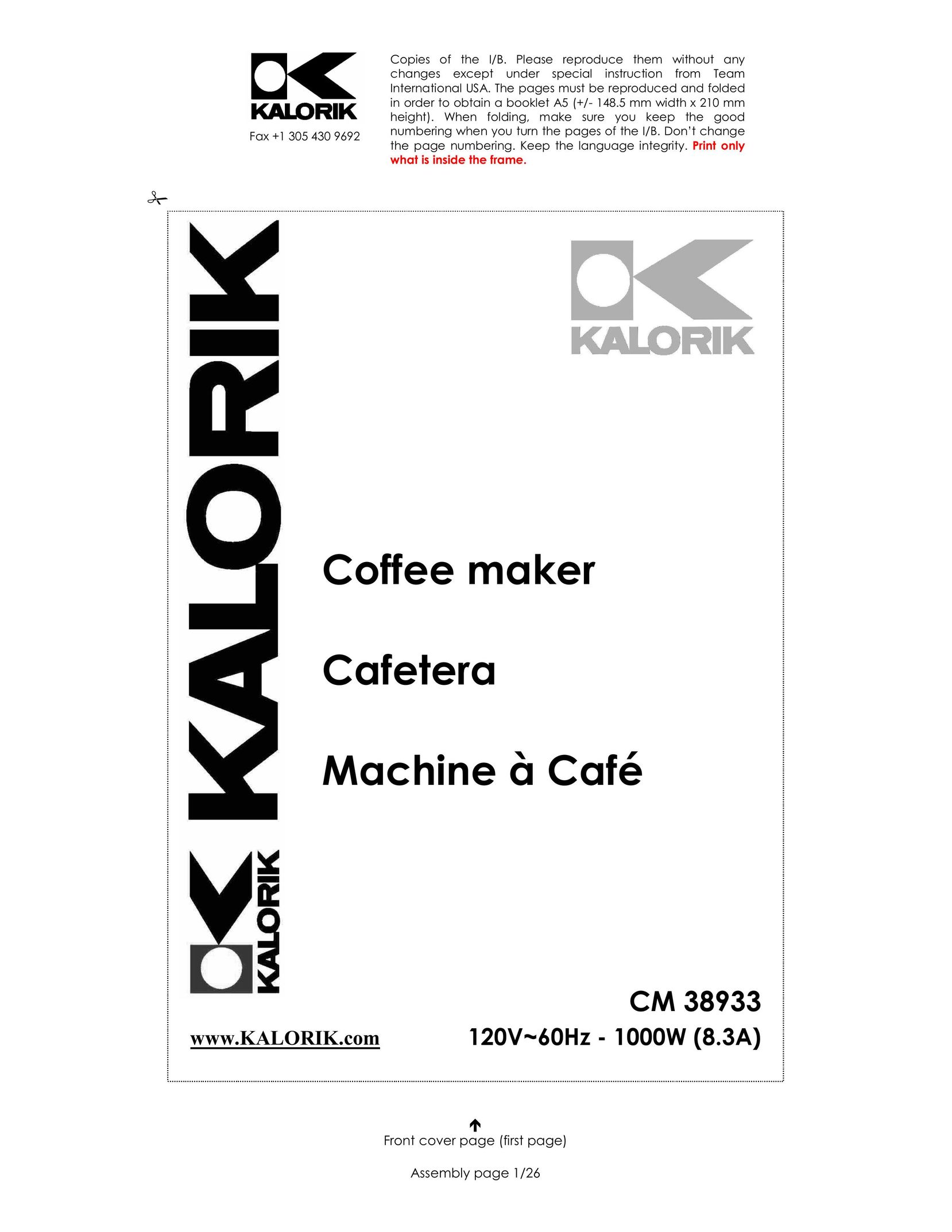 Kalorik CM 38933 Coffeemaker User Manual