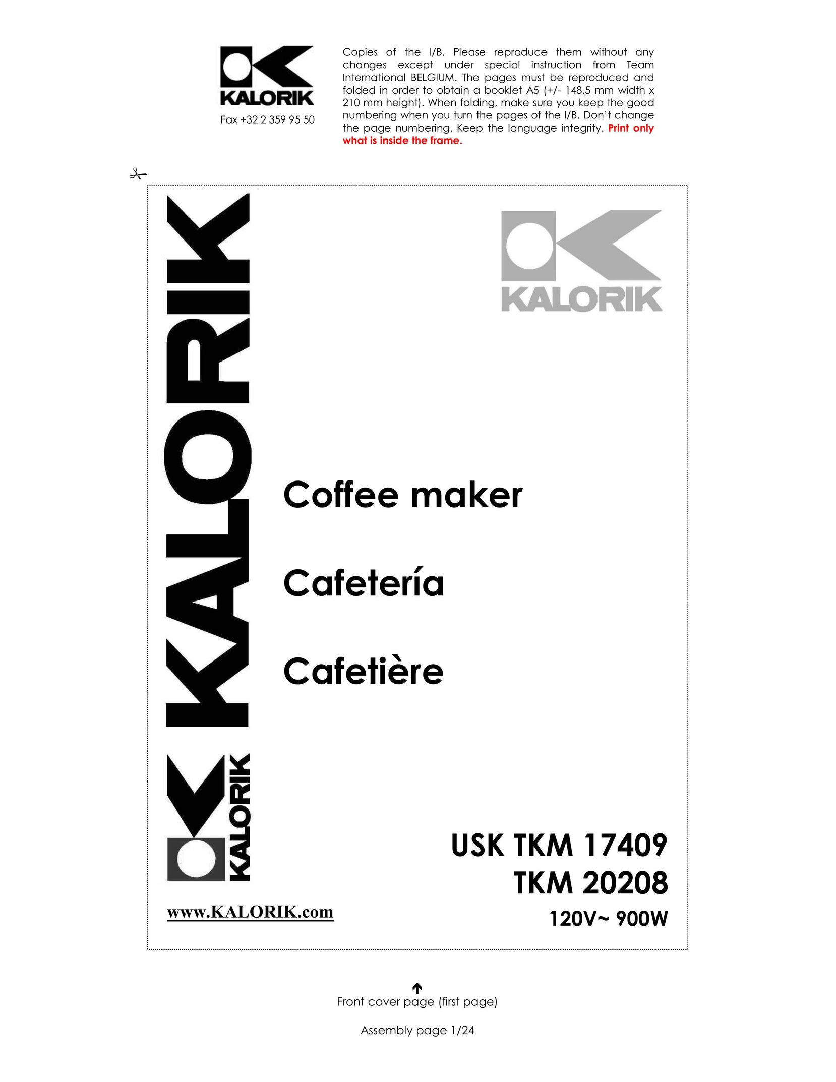 Kalorik TKM 20208 Coffeemaker User Manual