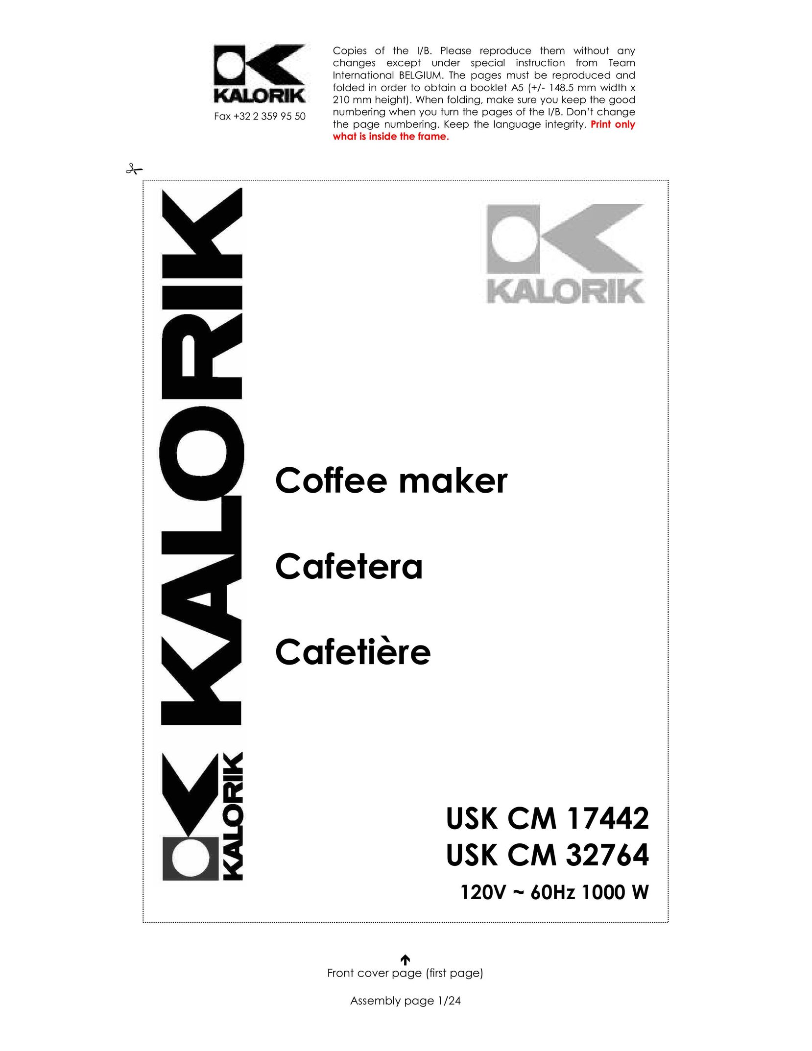Kalorik USK CM 17442 Coffeemaker User Manual