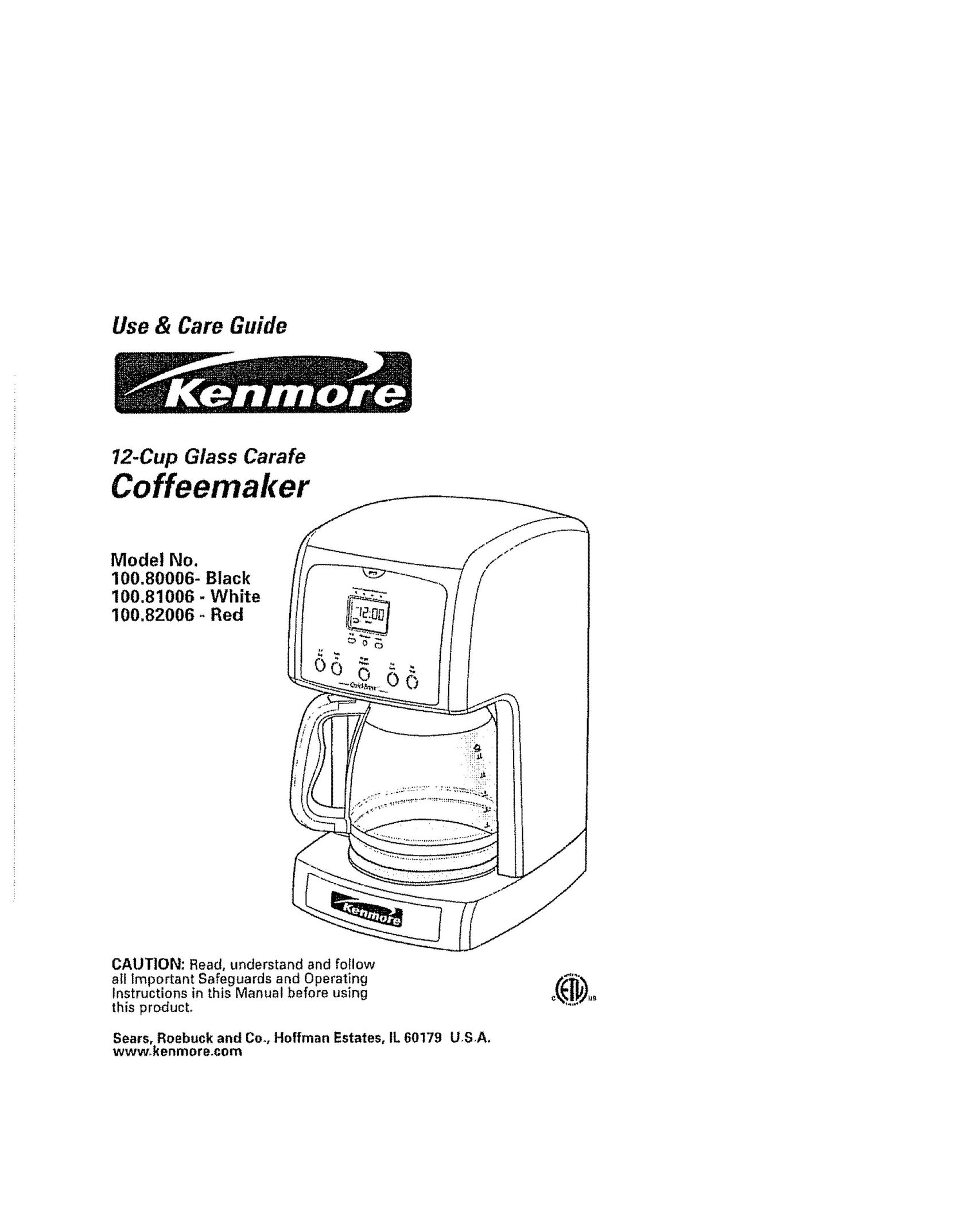 Kenmore 100.80006 Coffeemaker User Manual
