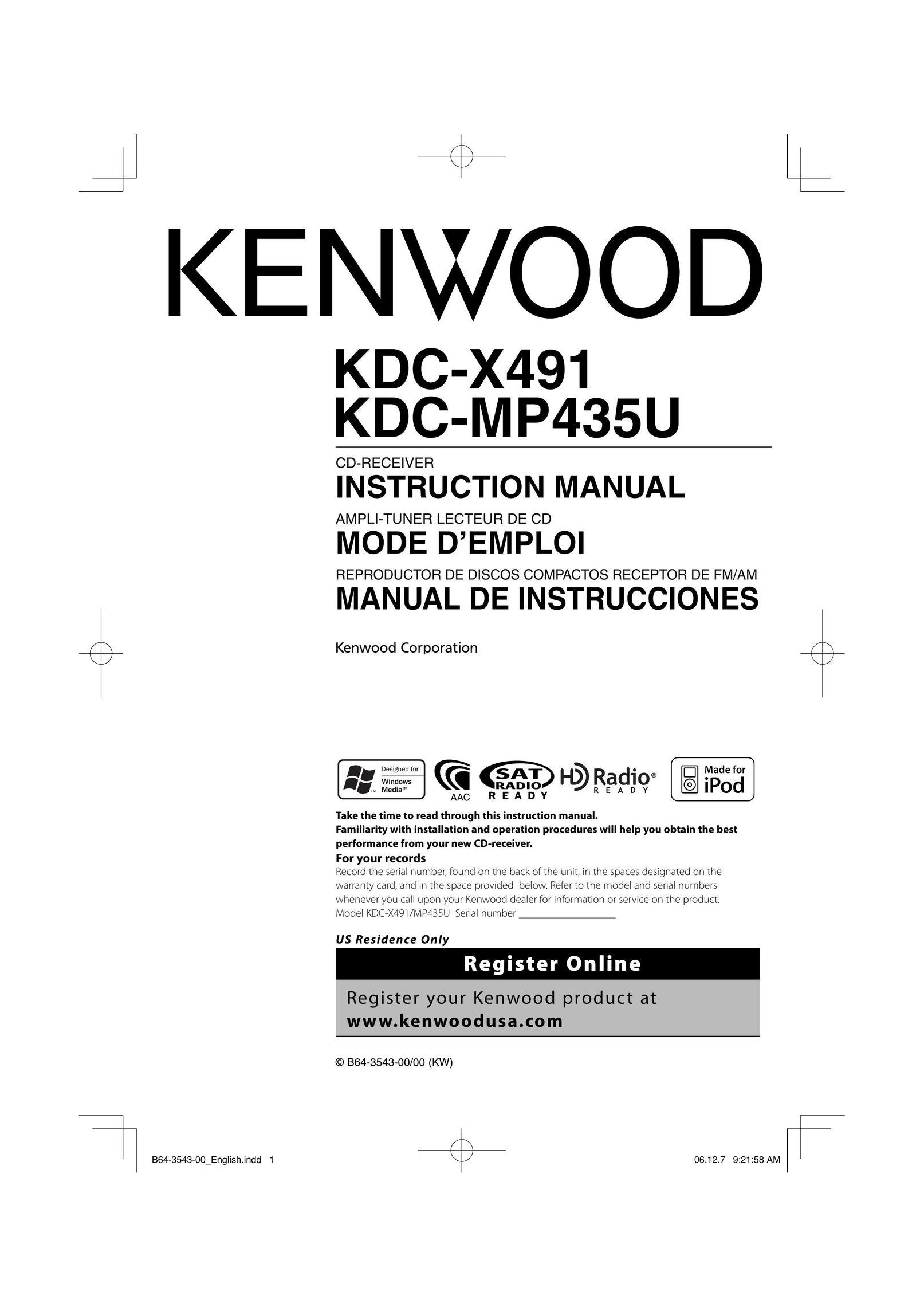Kenwood KDC-MP435U Coffeemaker User Manual