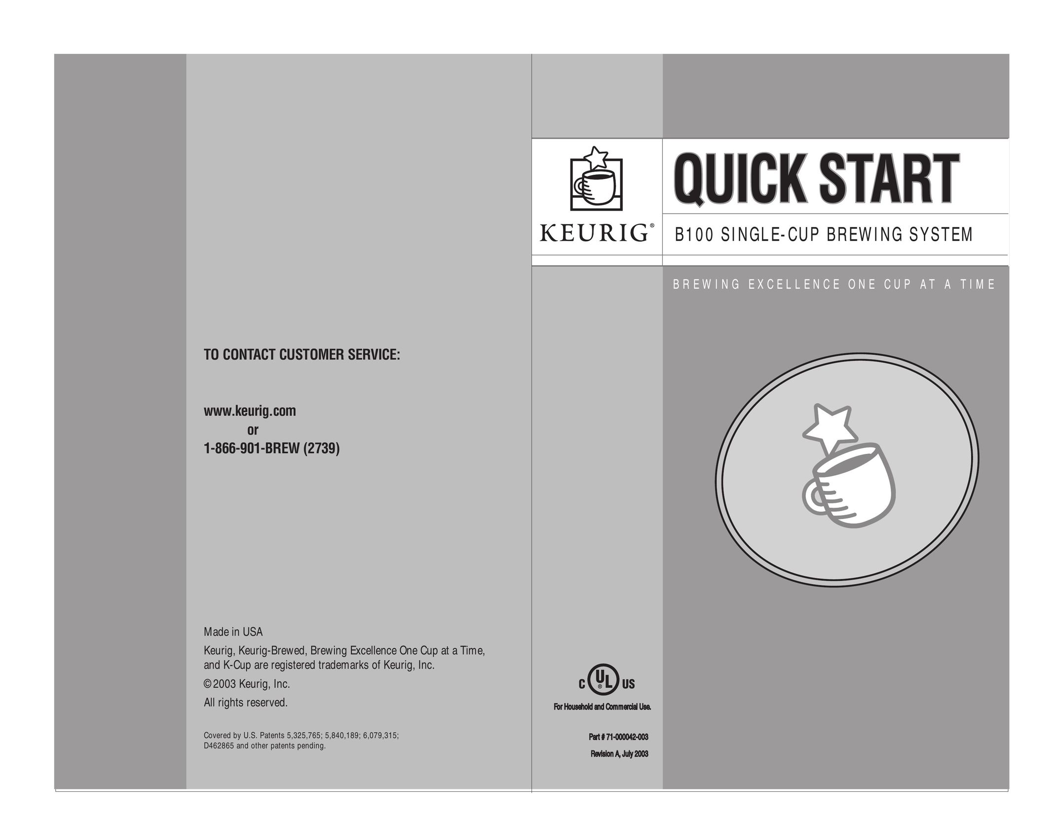Keurig B100 Coffeemaker User Manual