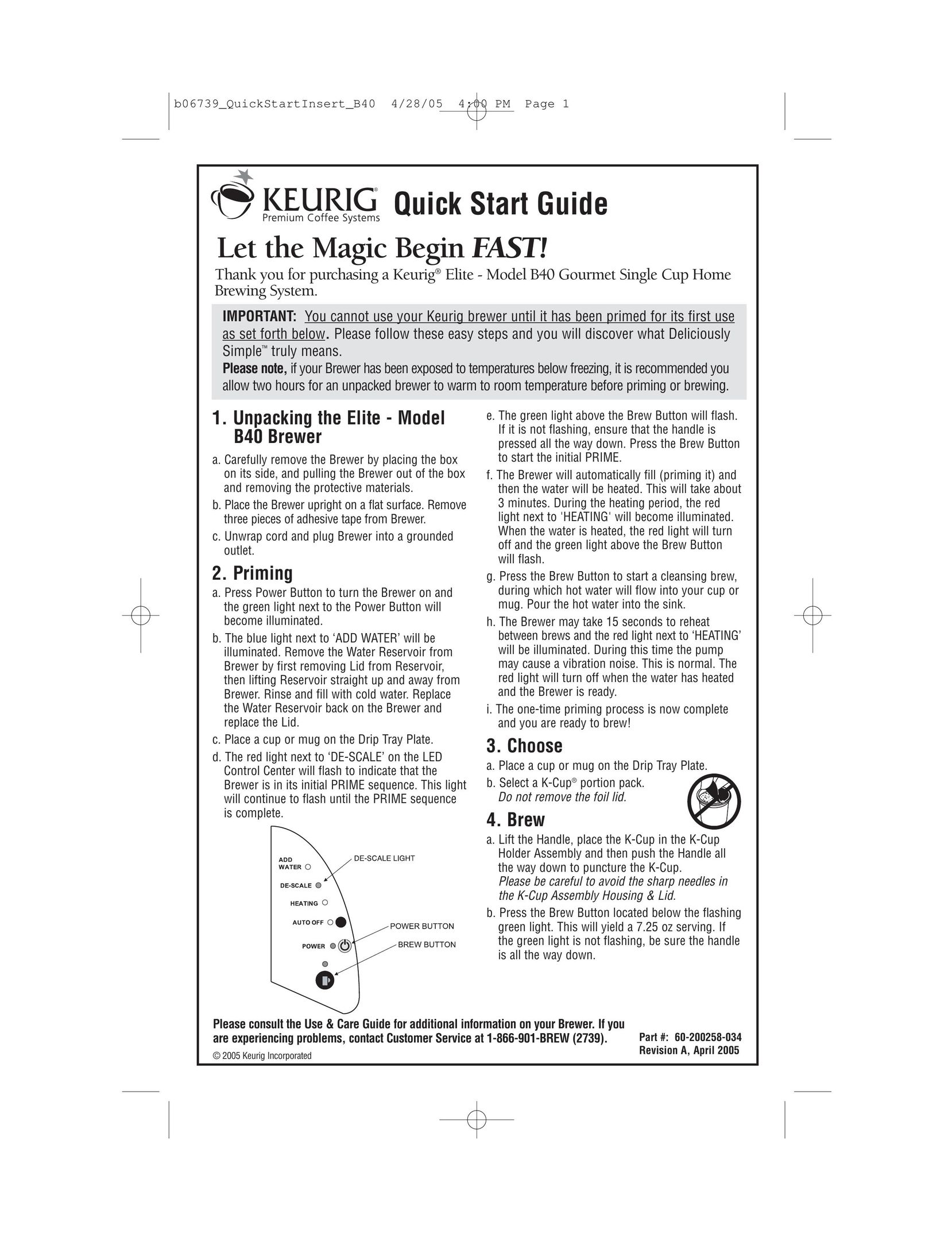 Keurig B40 Coffeemaker User Manual