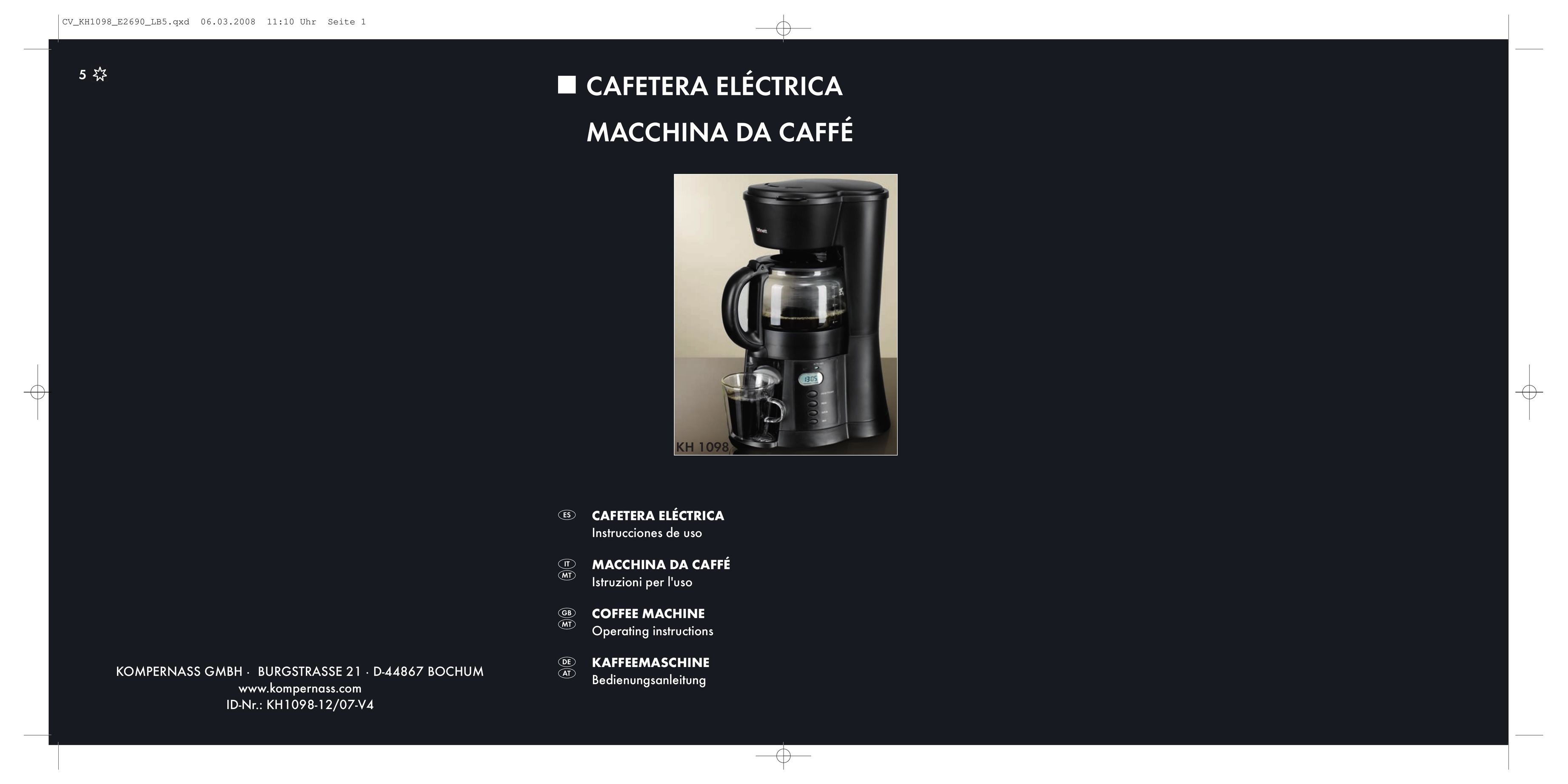 Kompernass KH 1098 Coffeemaker User Manual