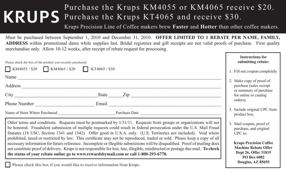 Krups KM4055 Coffeemaker User Manual