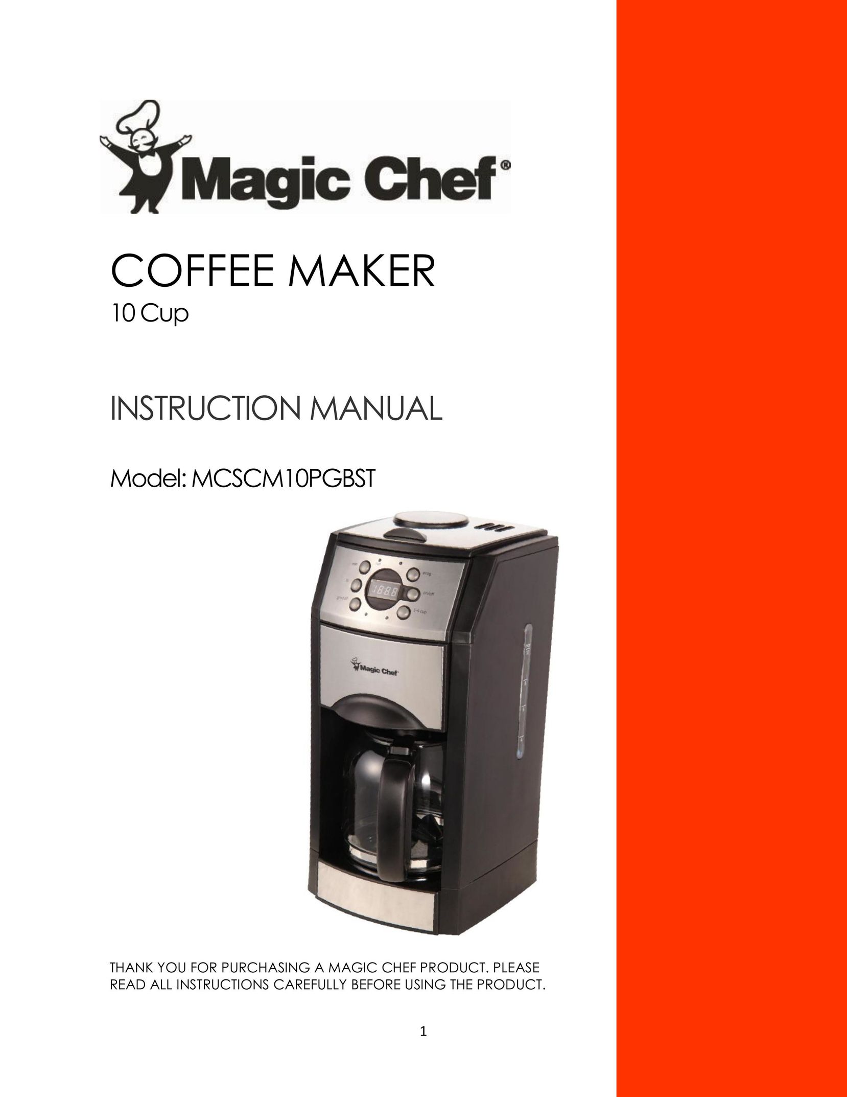 Magic Chef MCSCM10PGBST Coffeemaker User Manual