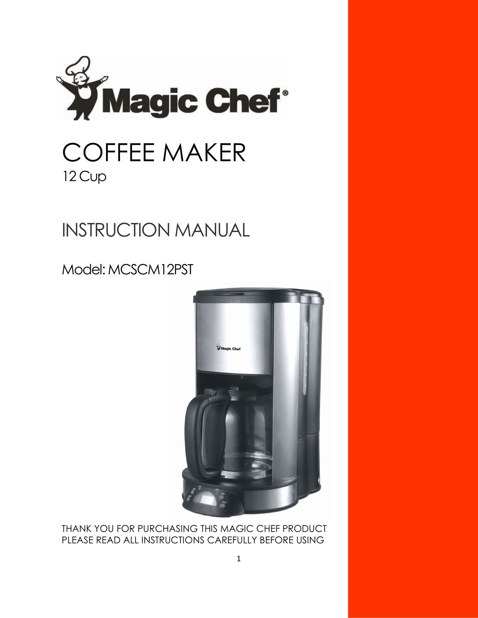 Magic Chef MCSCM12PST Coffeemaker User Manual