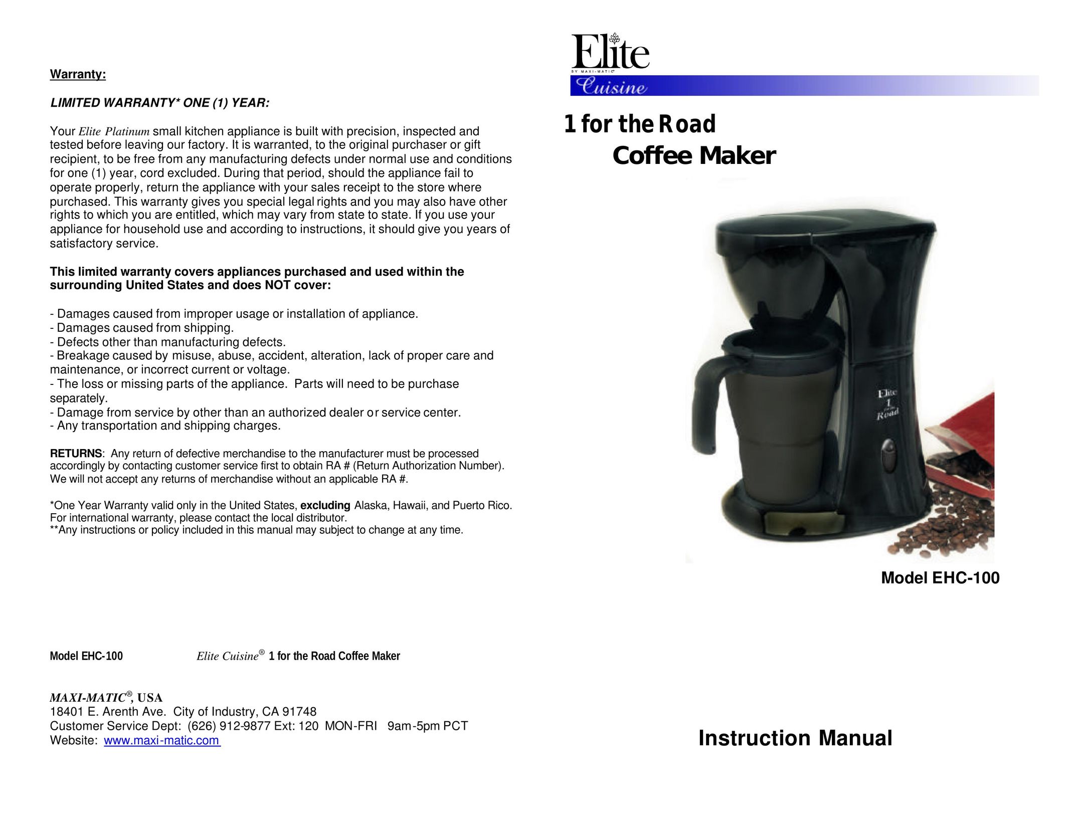 Maximatic EHC-100 Coffeemaker User Manual