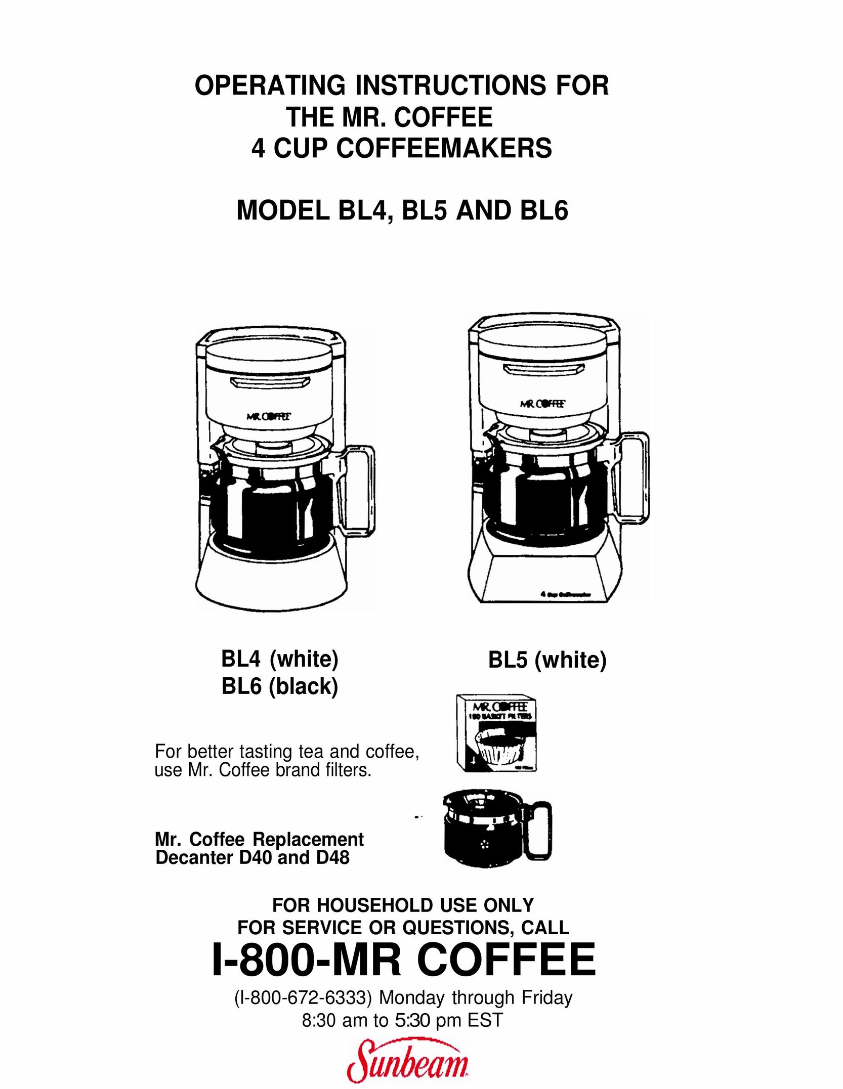 Mr. Coffee BL5, BL6 Coffeemaker User Manual