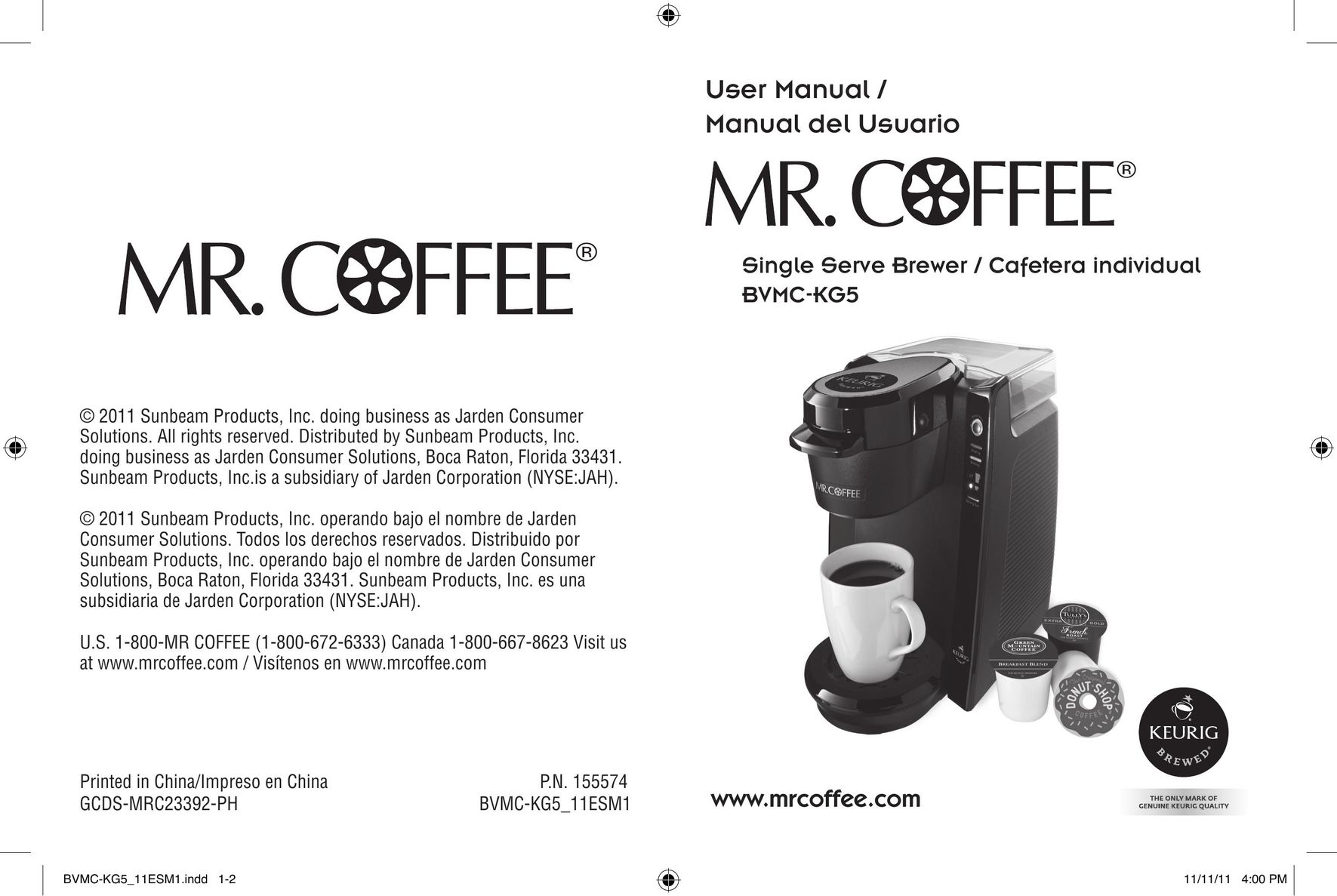 Mr. Coffee BVMC-KG5 Coffeemaker User Manual