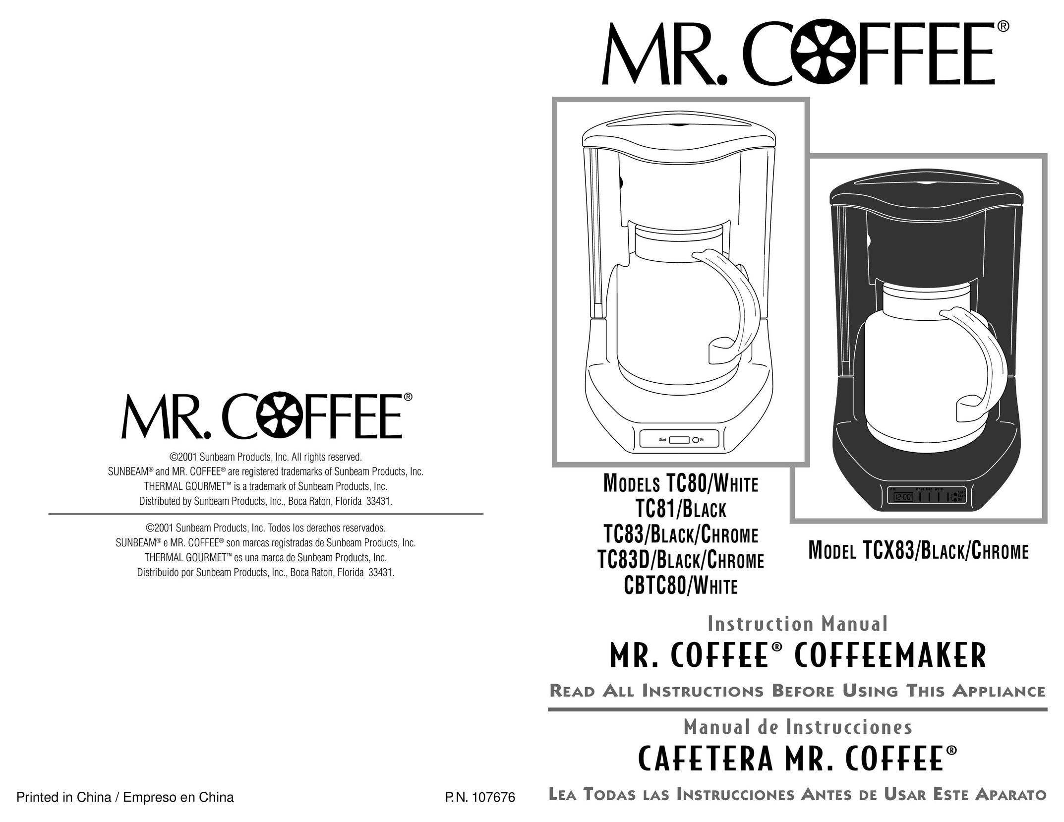 Mr. Coffee CBTC80/WHITE Coffeemaker User Manual