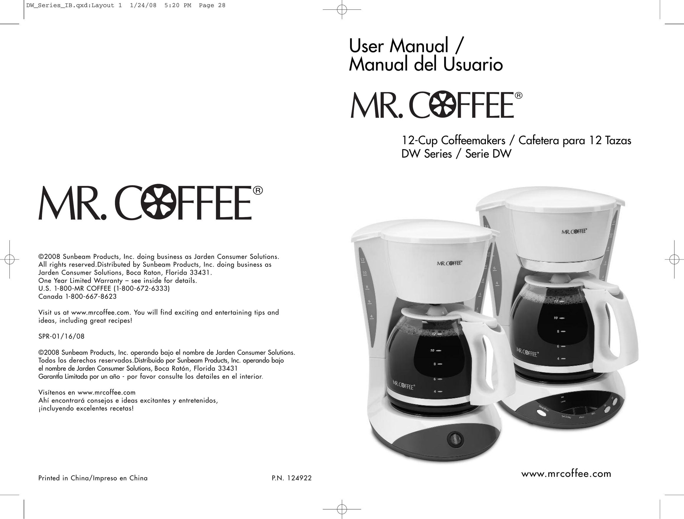 Mr. Coffee DW12 Coffeemaker User Manual