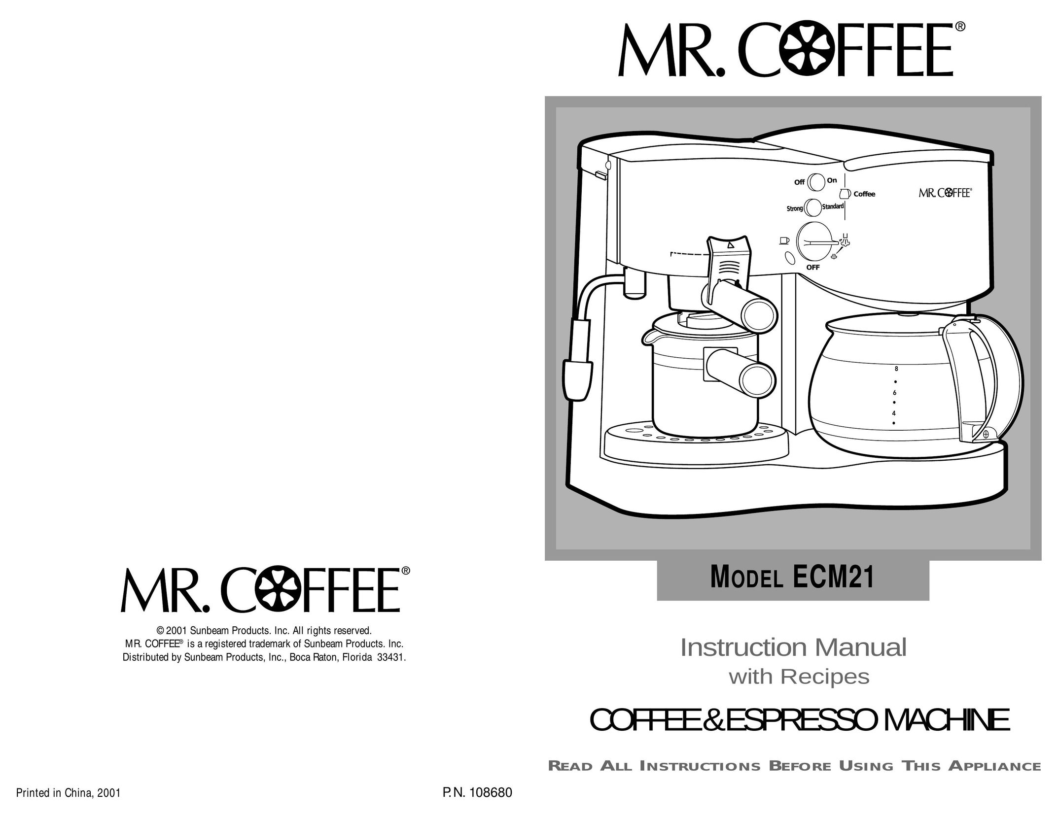 Mr. Coffee ECM21 Coffeemaker User Manual