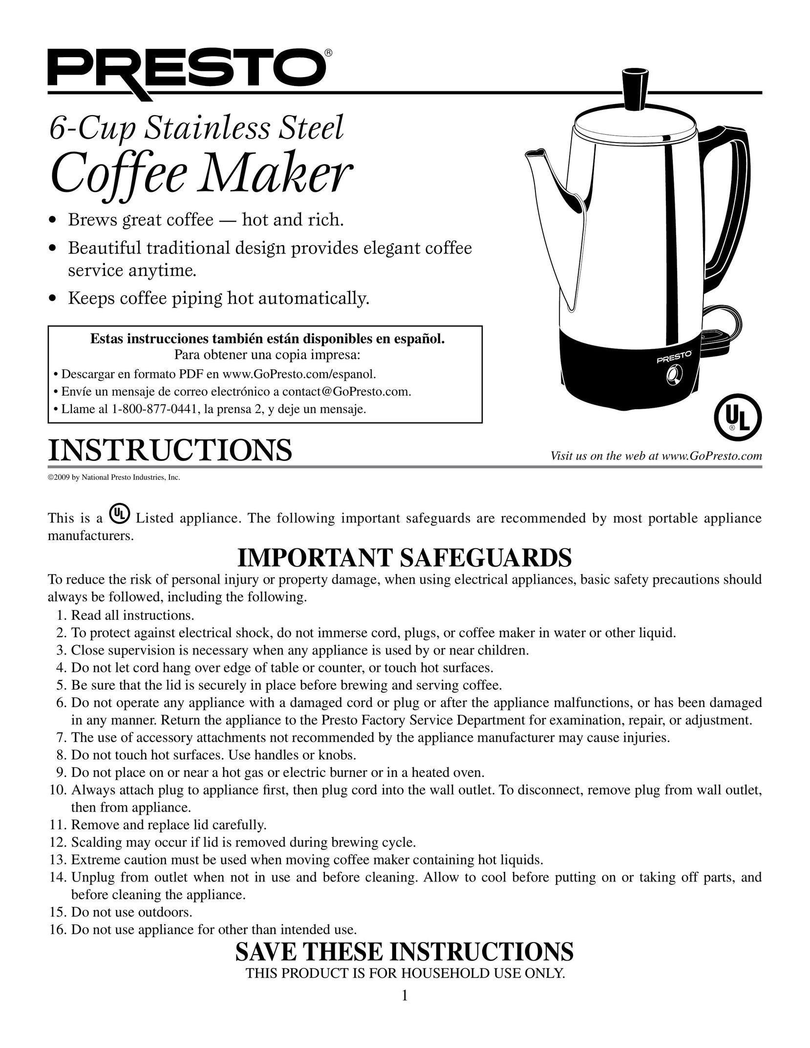Presto Coffeemaker Coffeemaker User Manual