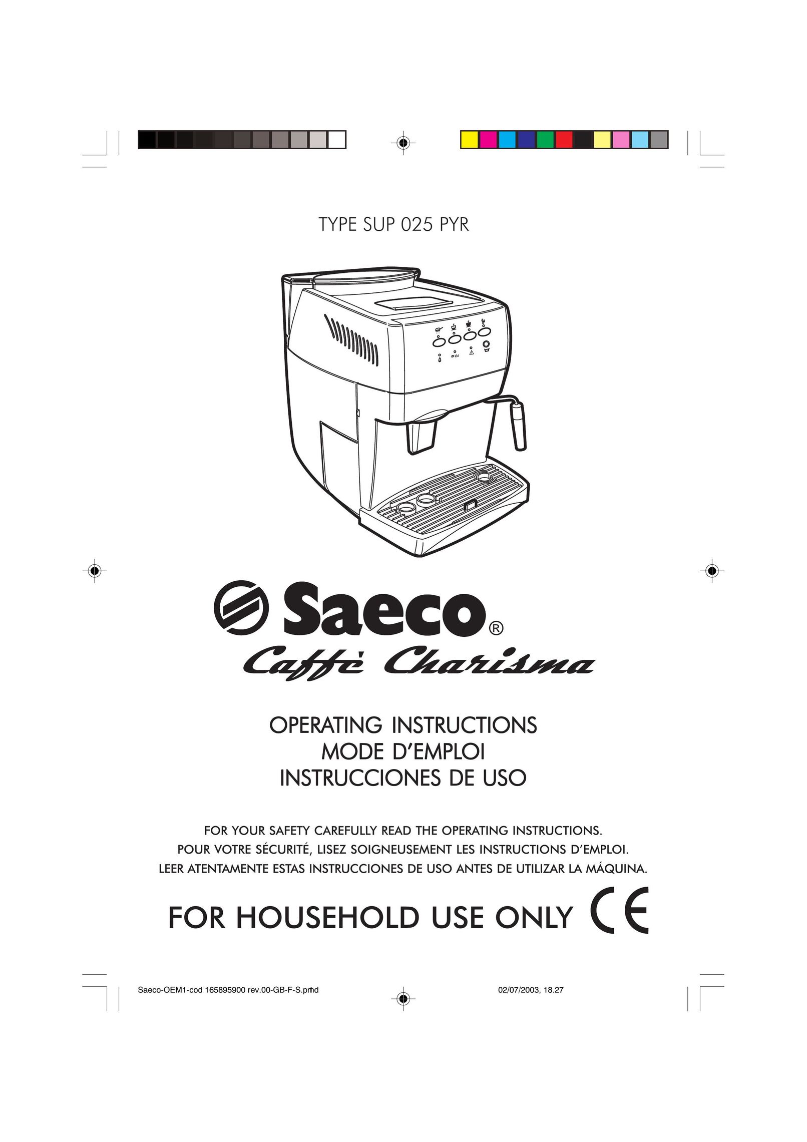 Saeco Coffee Makers SUP 025 PYR Coffeemaker User Manual