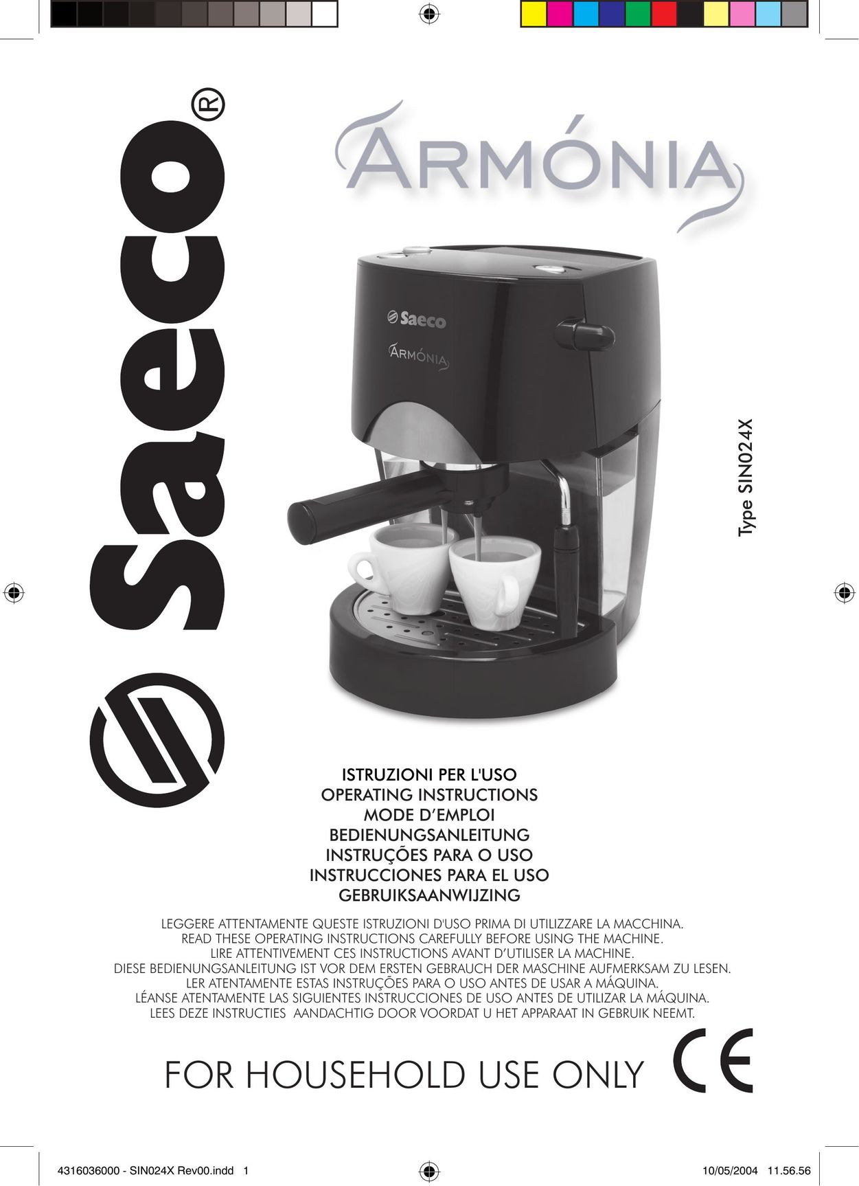 Saeco Coffee Makers Type SIN024X Coffeemaker User Manual