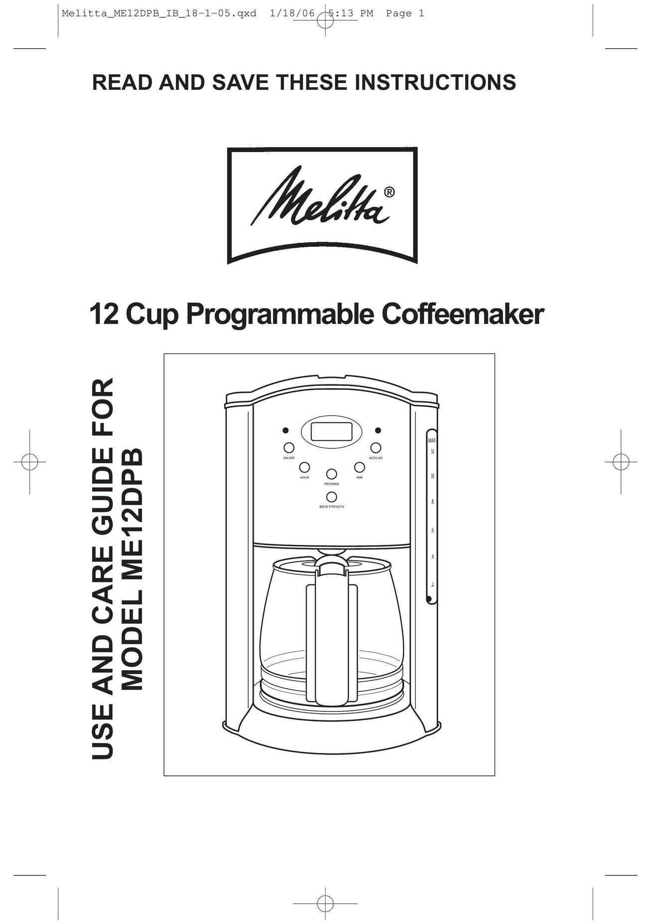 Toastmaster ME12DPB Coffeemaker User Manual