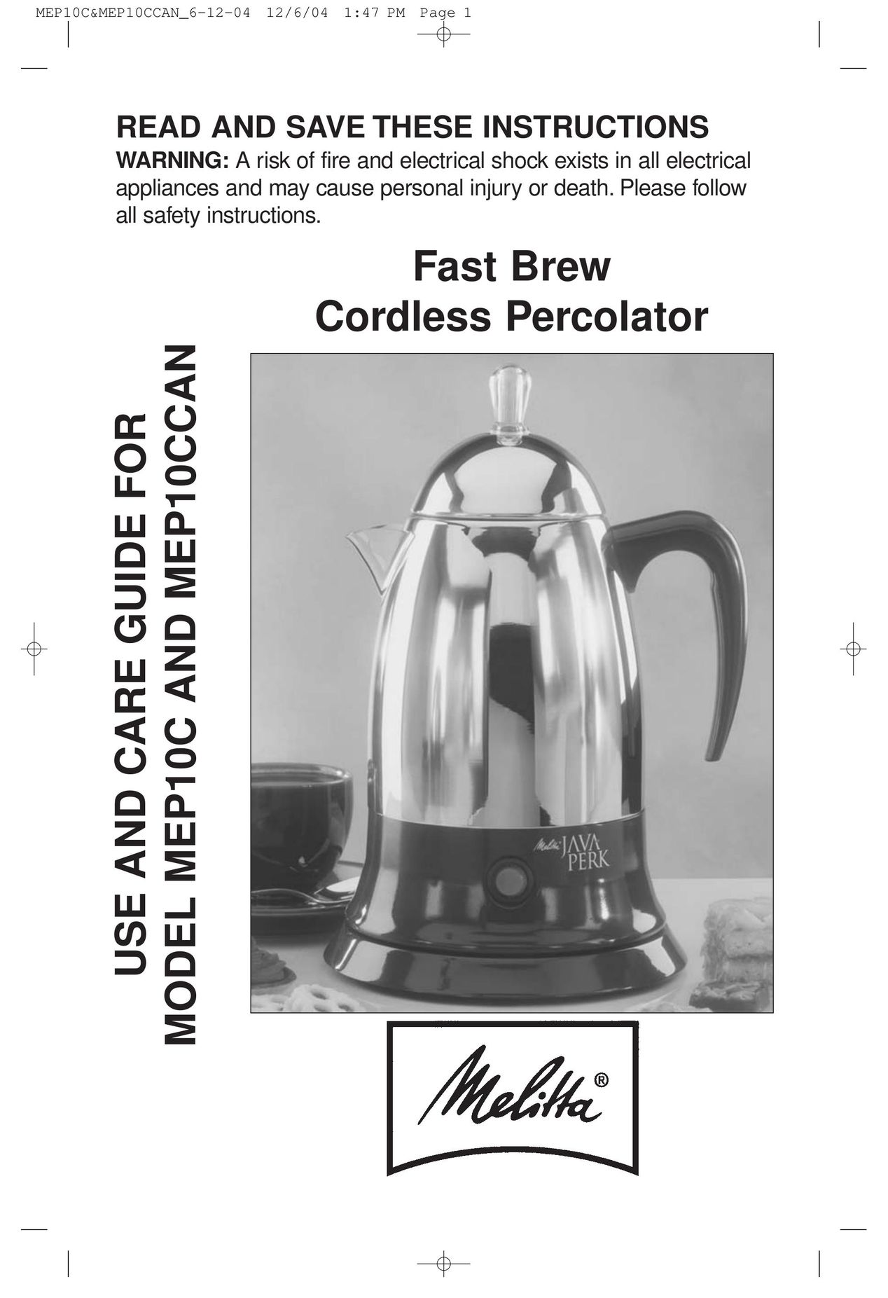 Toastmaster MEP10C Coffeemaker User Manual