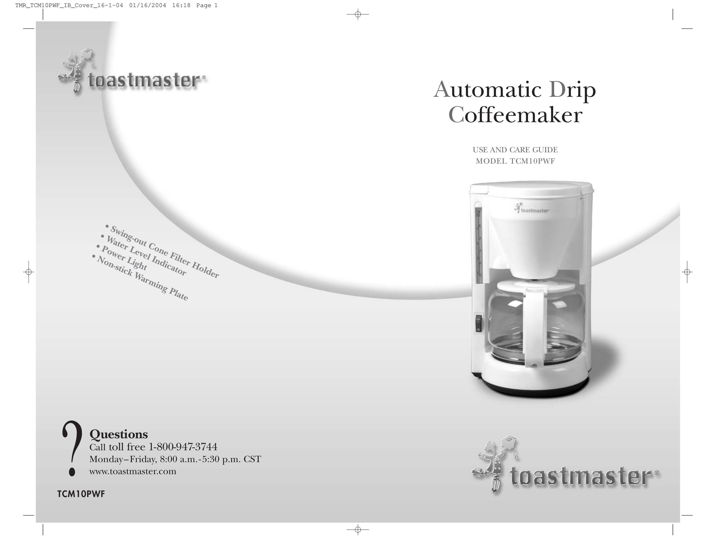Toastmaster TCM10PWF Coffeemaker User Manual