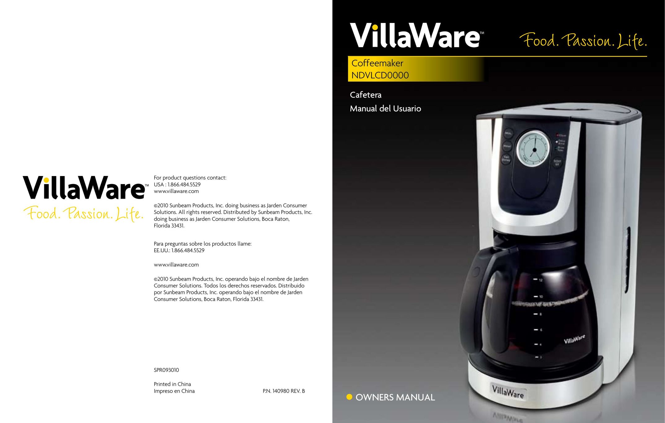 Villaware NDVLCD0000 Coffeemaker User Manual