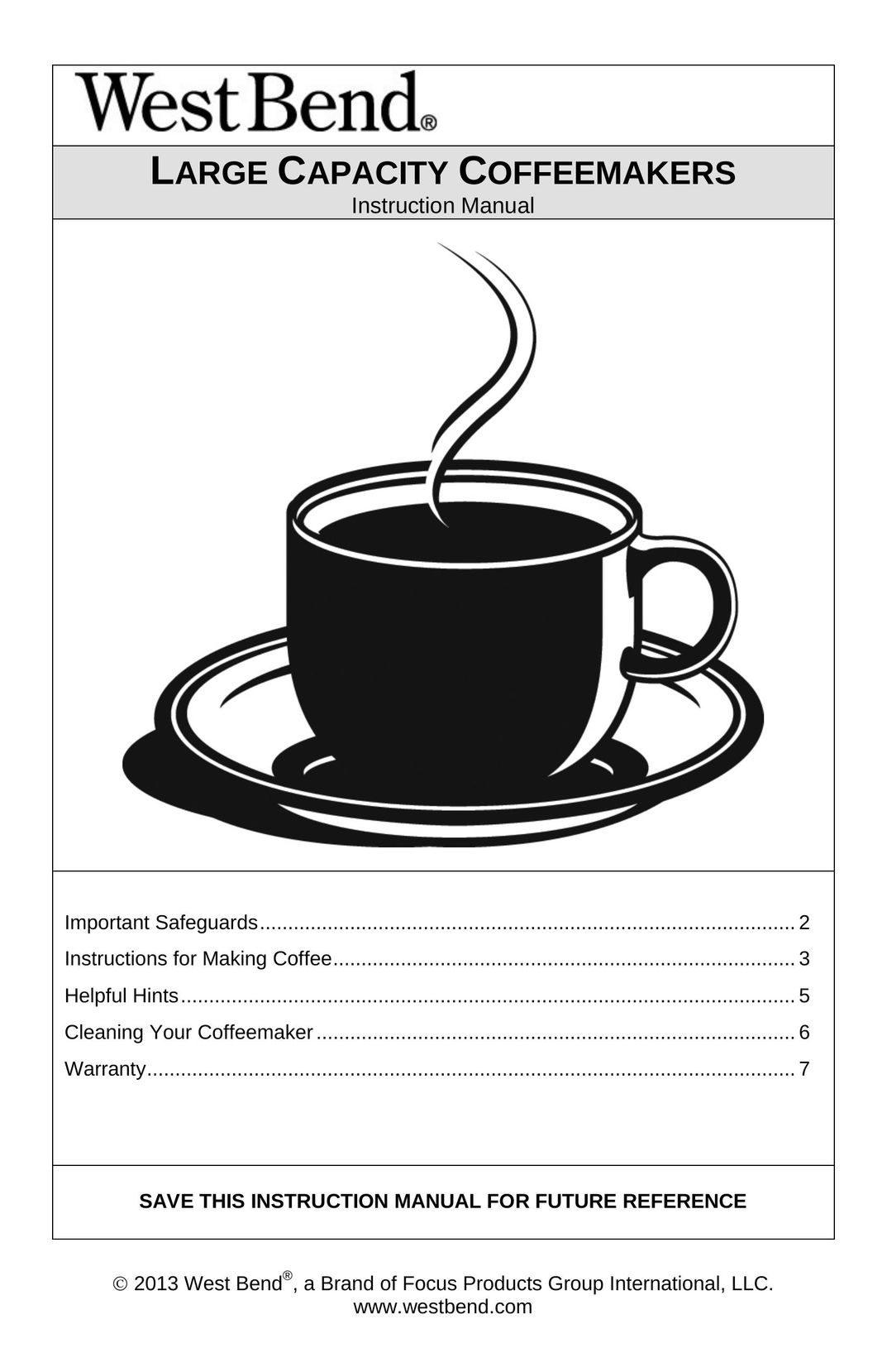 West Bend 33600 Coffeemaker User Manual