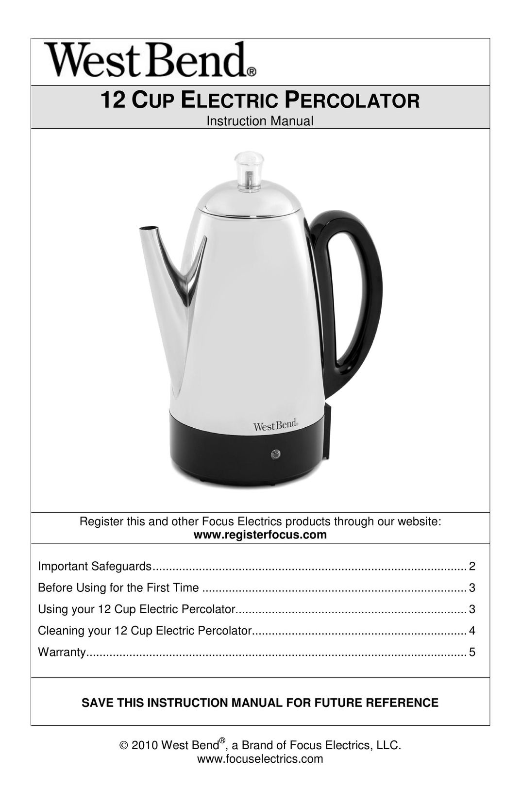 West Bend 54159 Coffeemaker User Manual