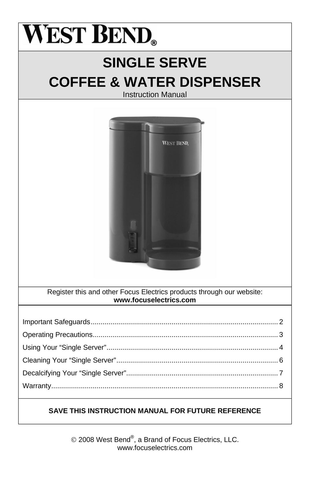 West Bend 56202 Coffeemaker User Manual