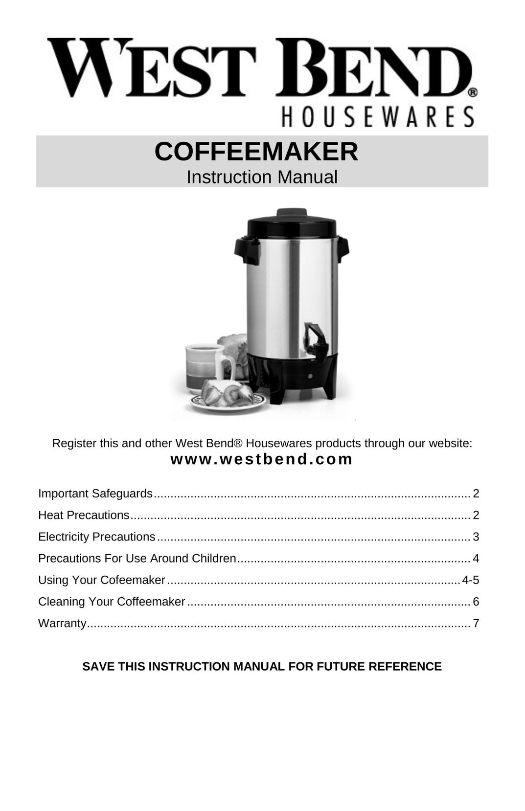 West Bend 58030 Coffeemaker User Manual