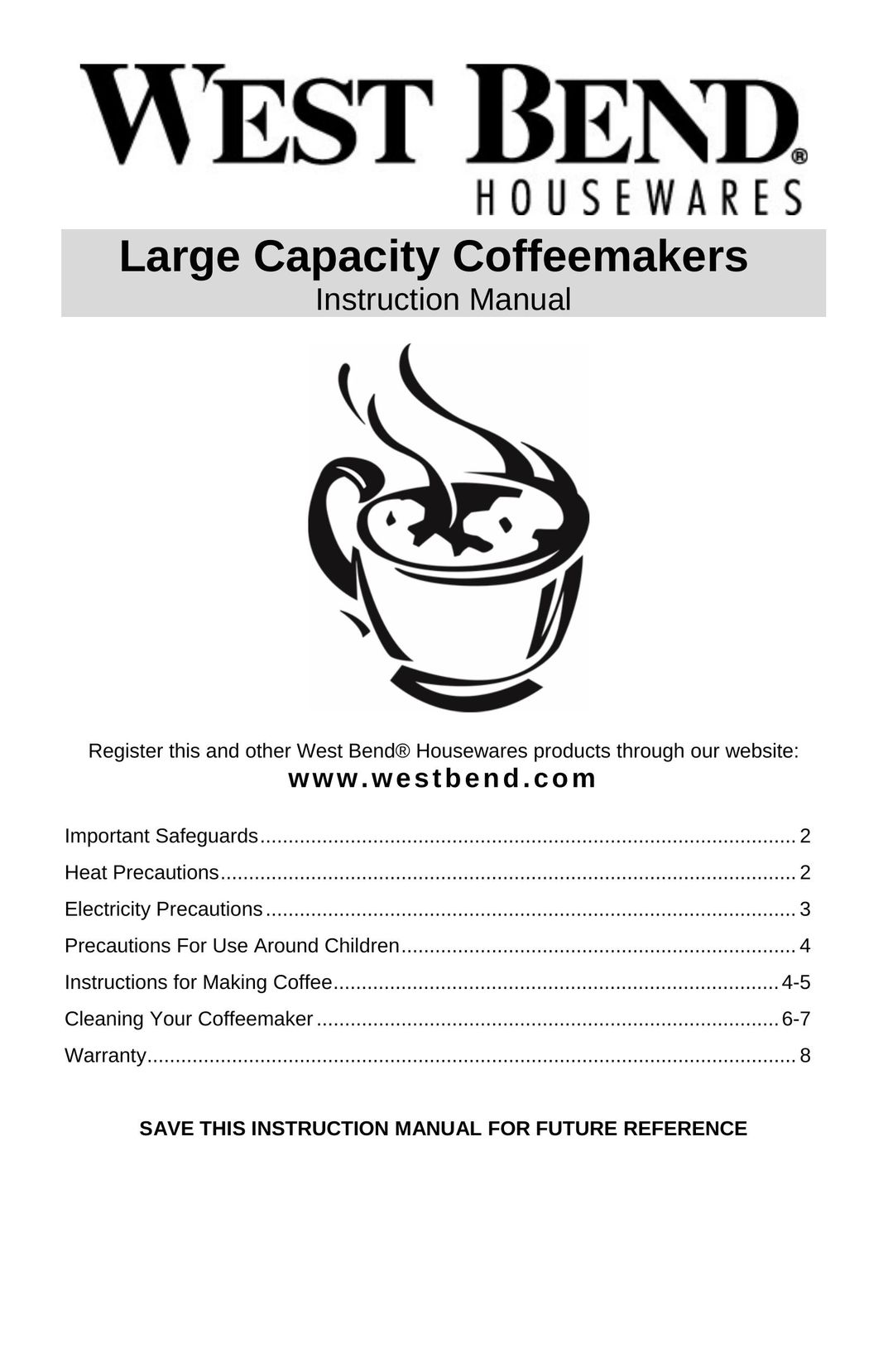 West Bend 59055 Coffeemaker User Manual