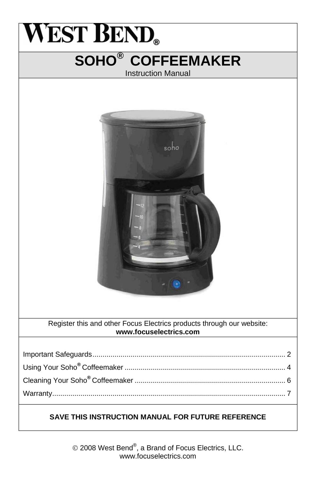 West Bend L5732 Coffeemaker User Manual