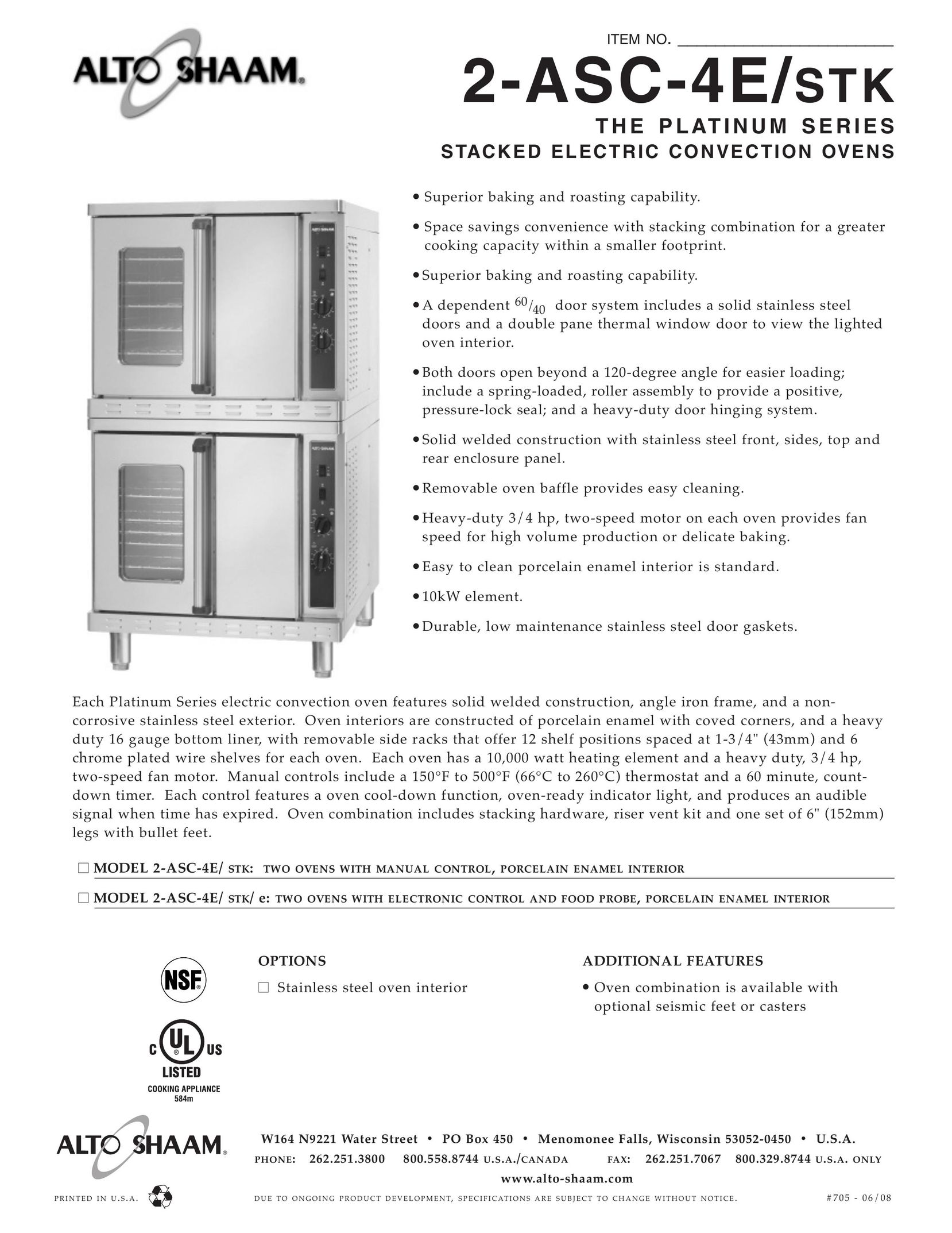 Alto-Shaam 2-ASC-4E/STK Convection Oven User Manual