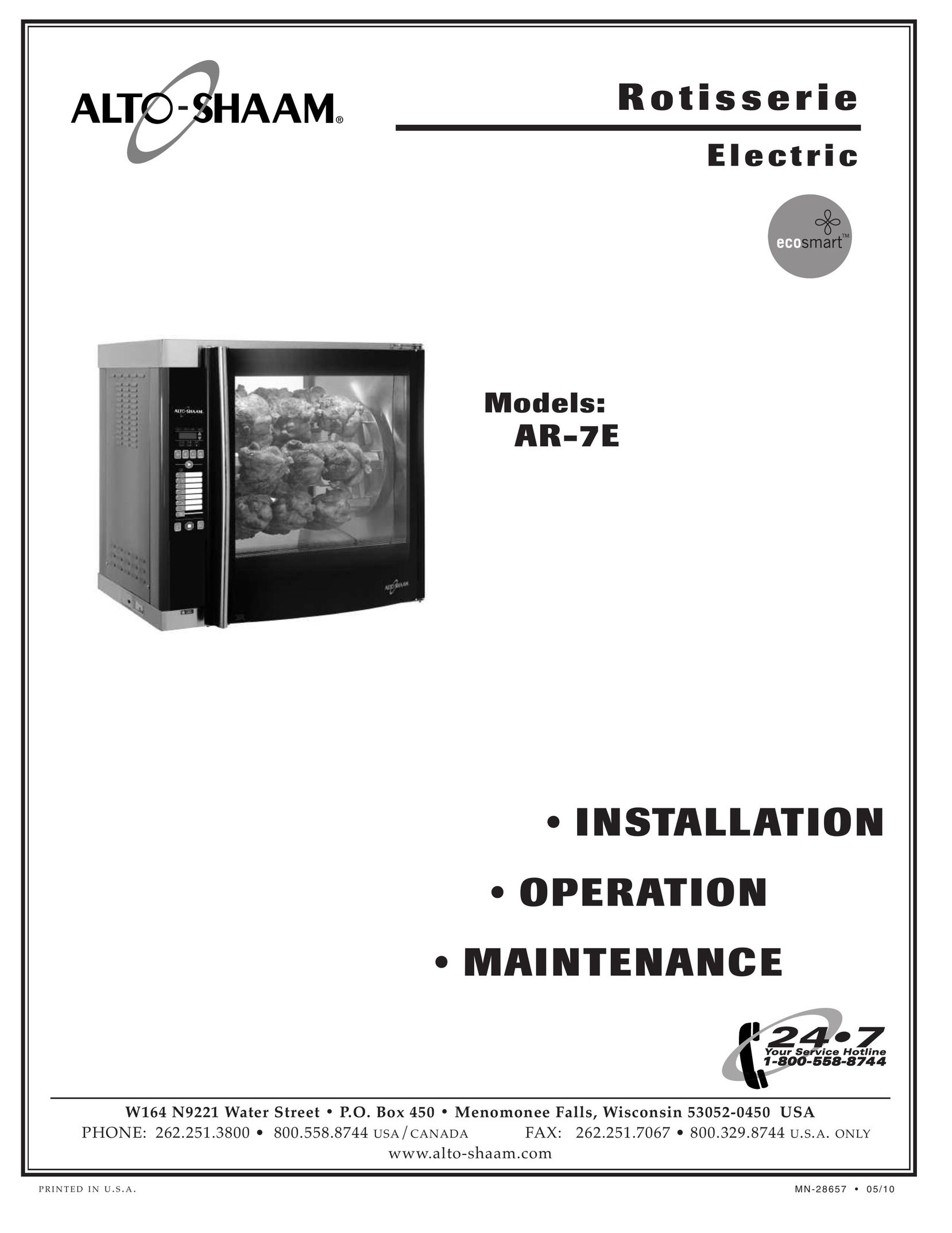 Alto-Shaam AR-7E Convection Oven User Manual