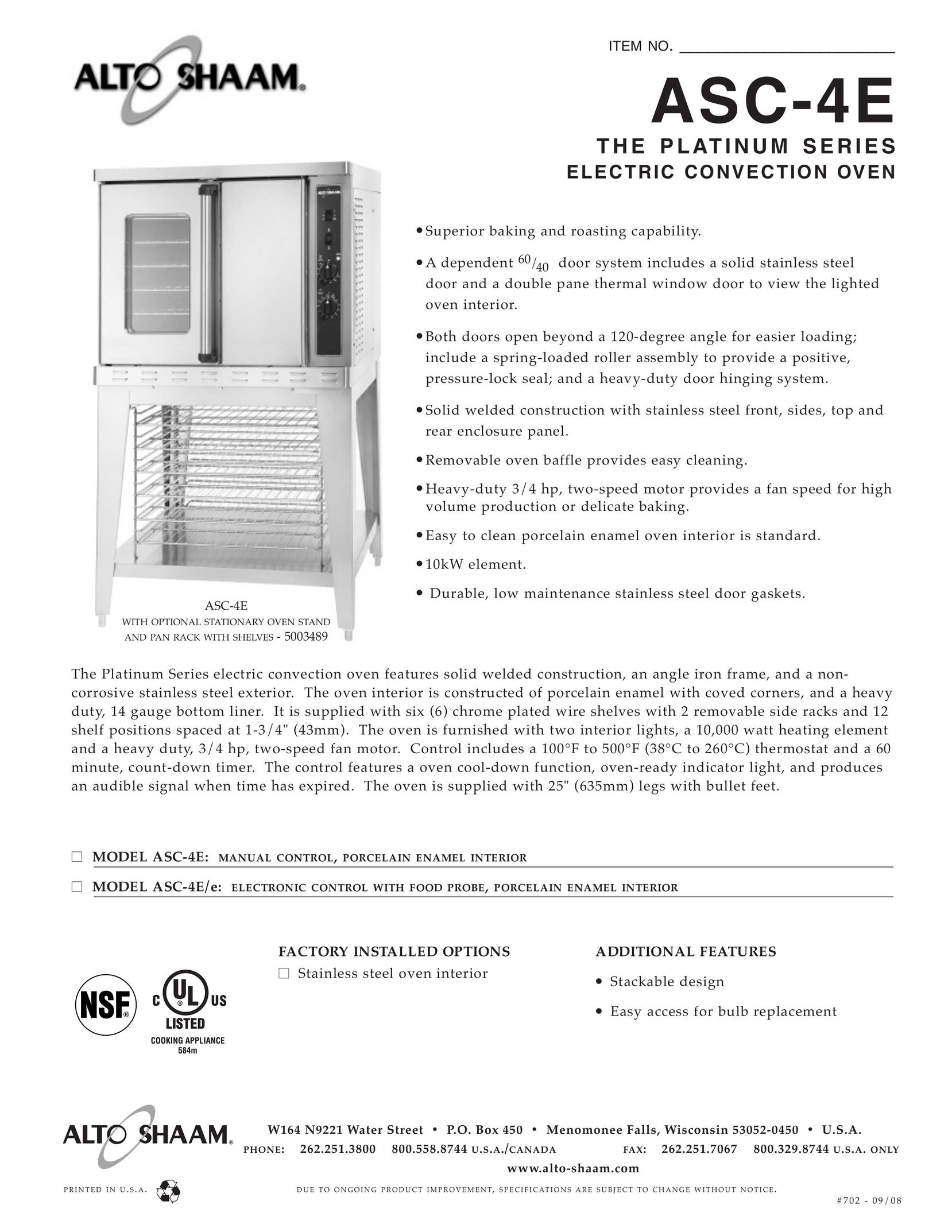 Alto-Shaam ASE-4E Convection Oven User Manual