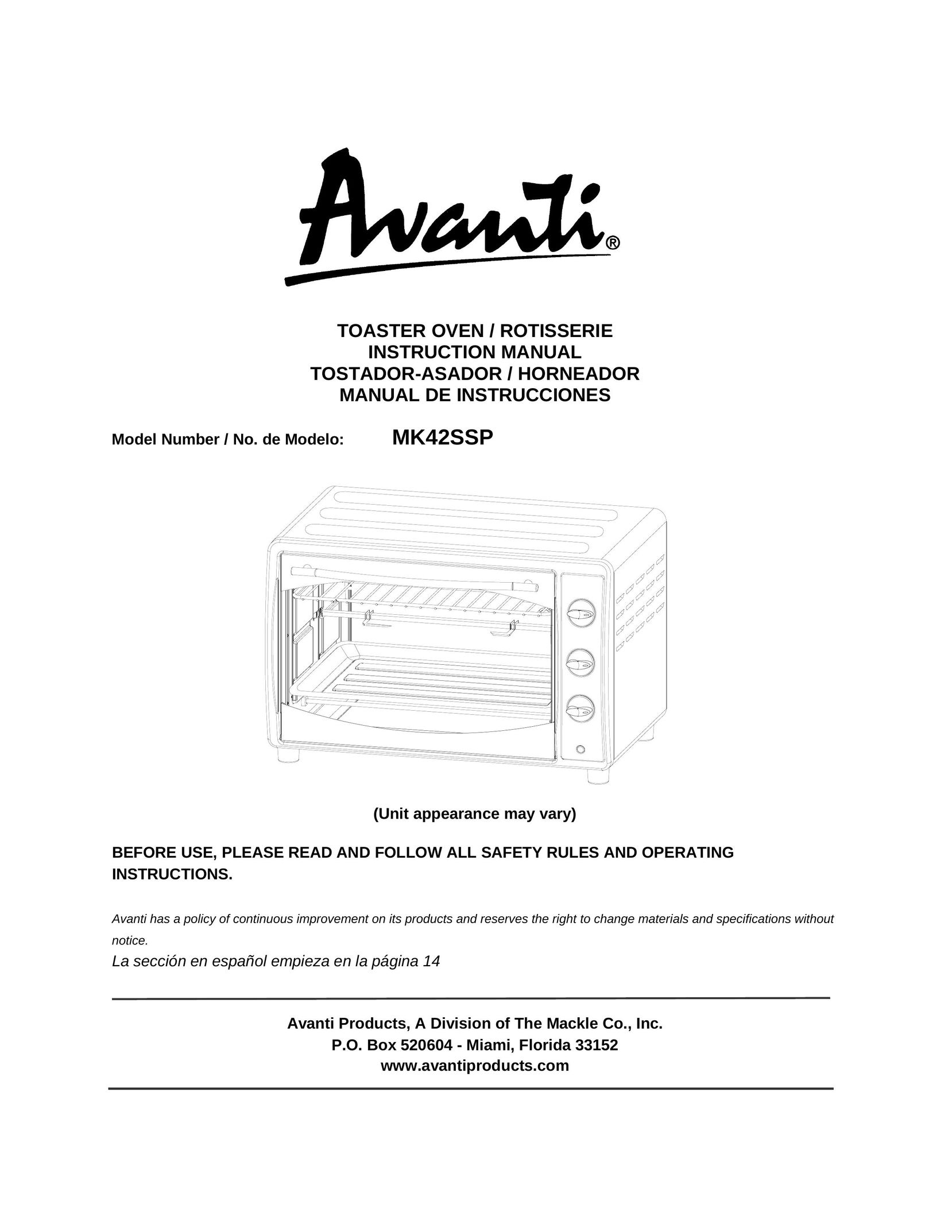 Avanti MK42SSP Convection Oven User Manual