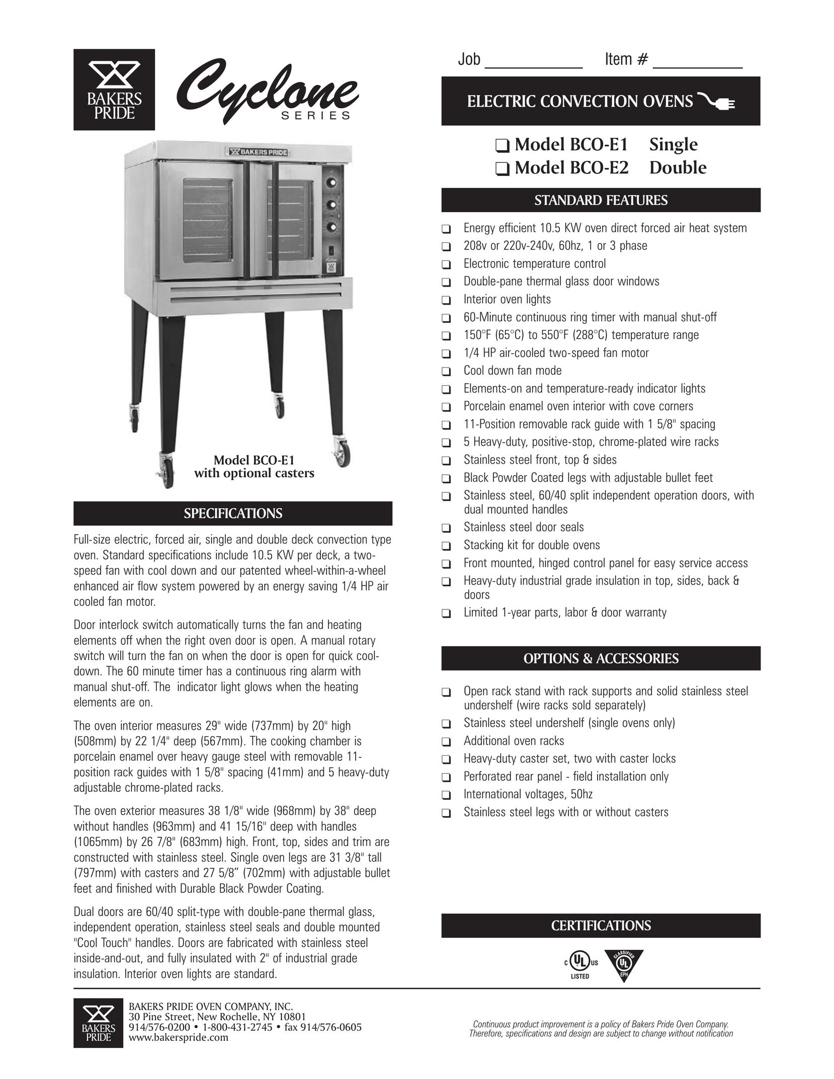 Bakers Pride Oven BCO-E1 Convection Oven User Manual