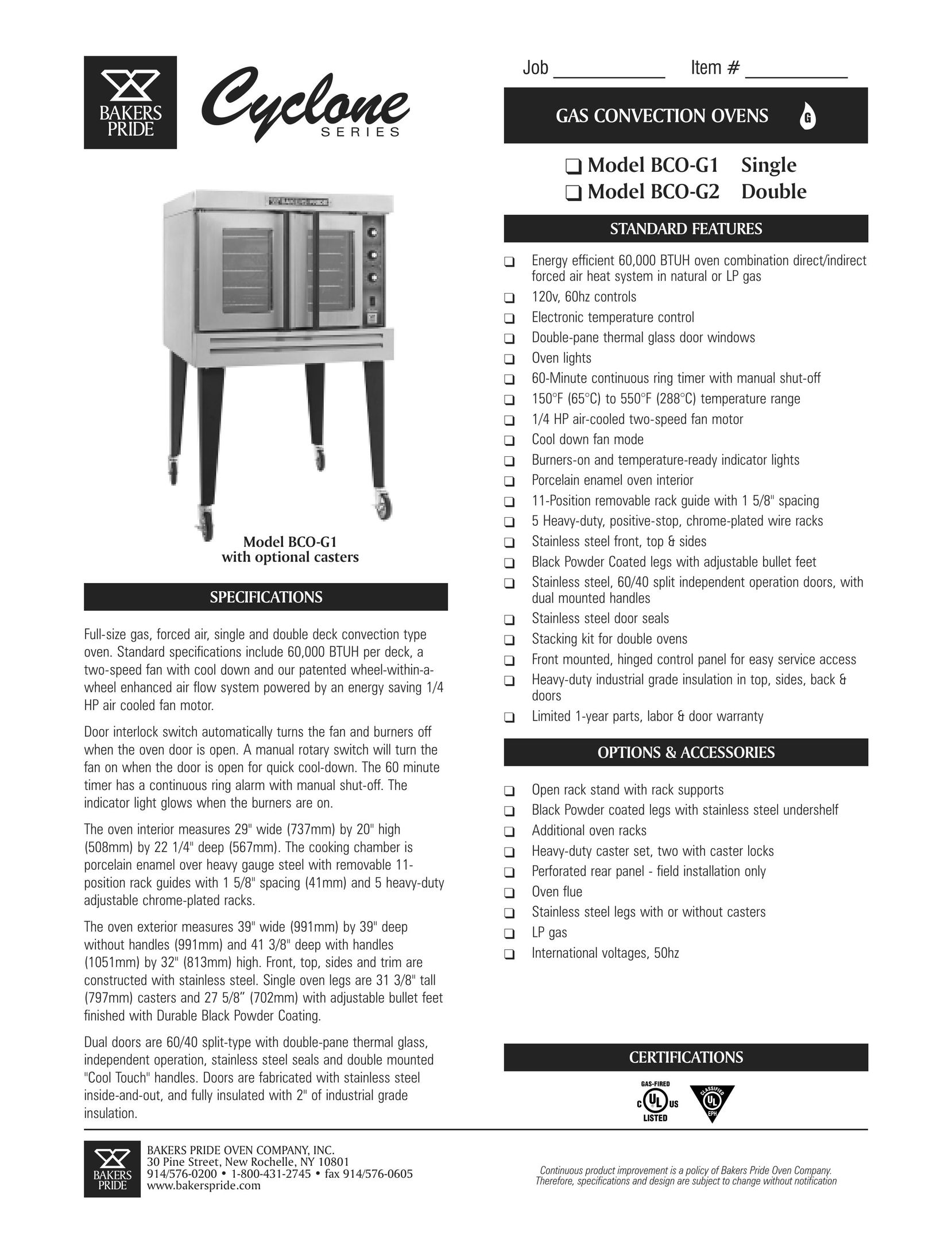 Bakers Pride Oven BCO-G1 Convection Oven User Manual