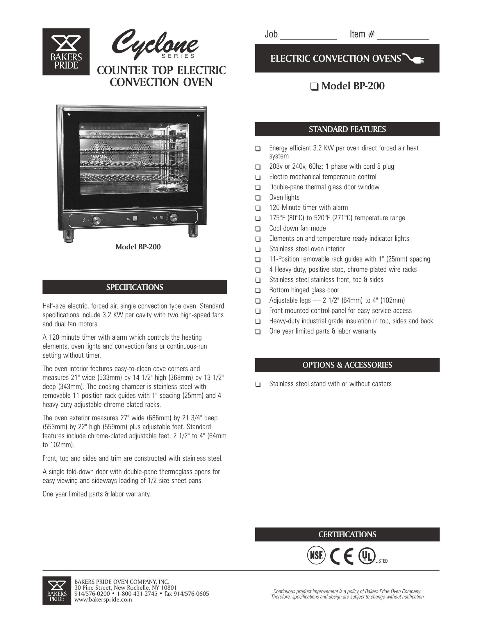 Bakers Pride Oven BP-200 Convection Oven User Manual