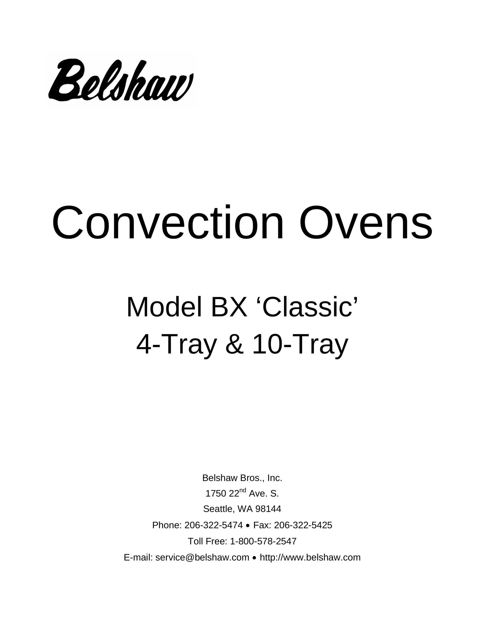 Belshaw Brothers 10-Tray Convection Oven User Manual