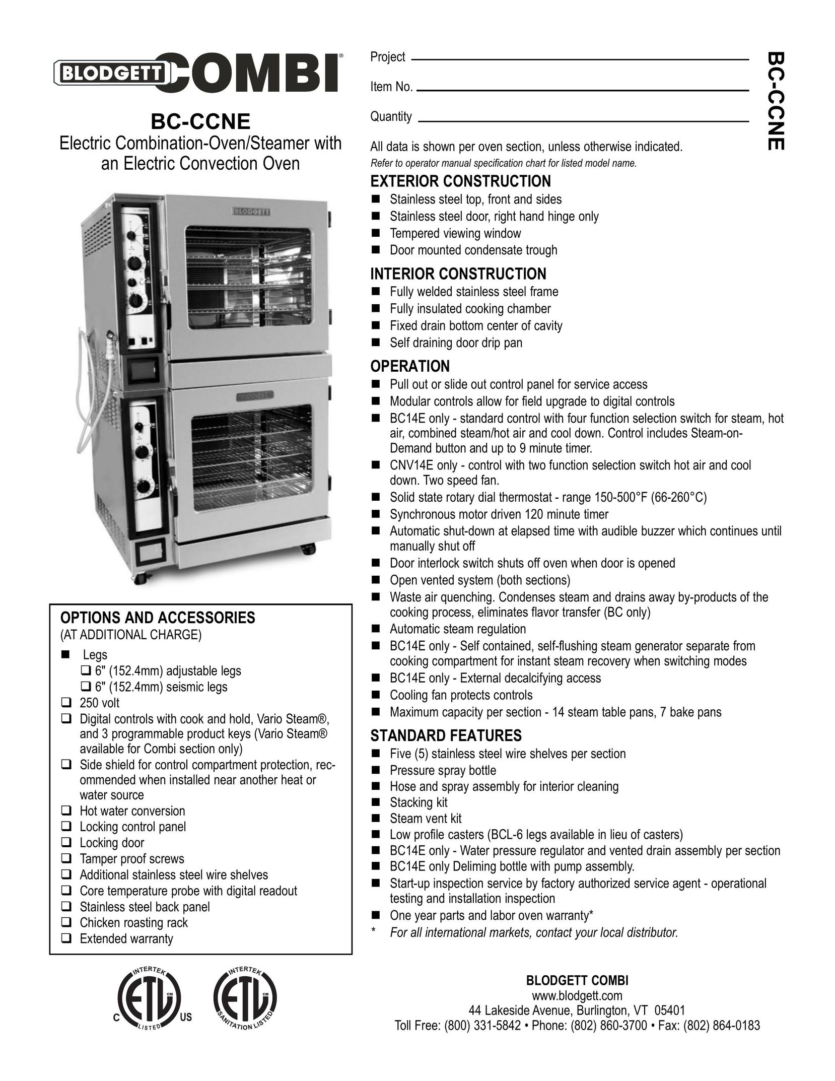 Blodgett CN14E Convection Oven User Manual