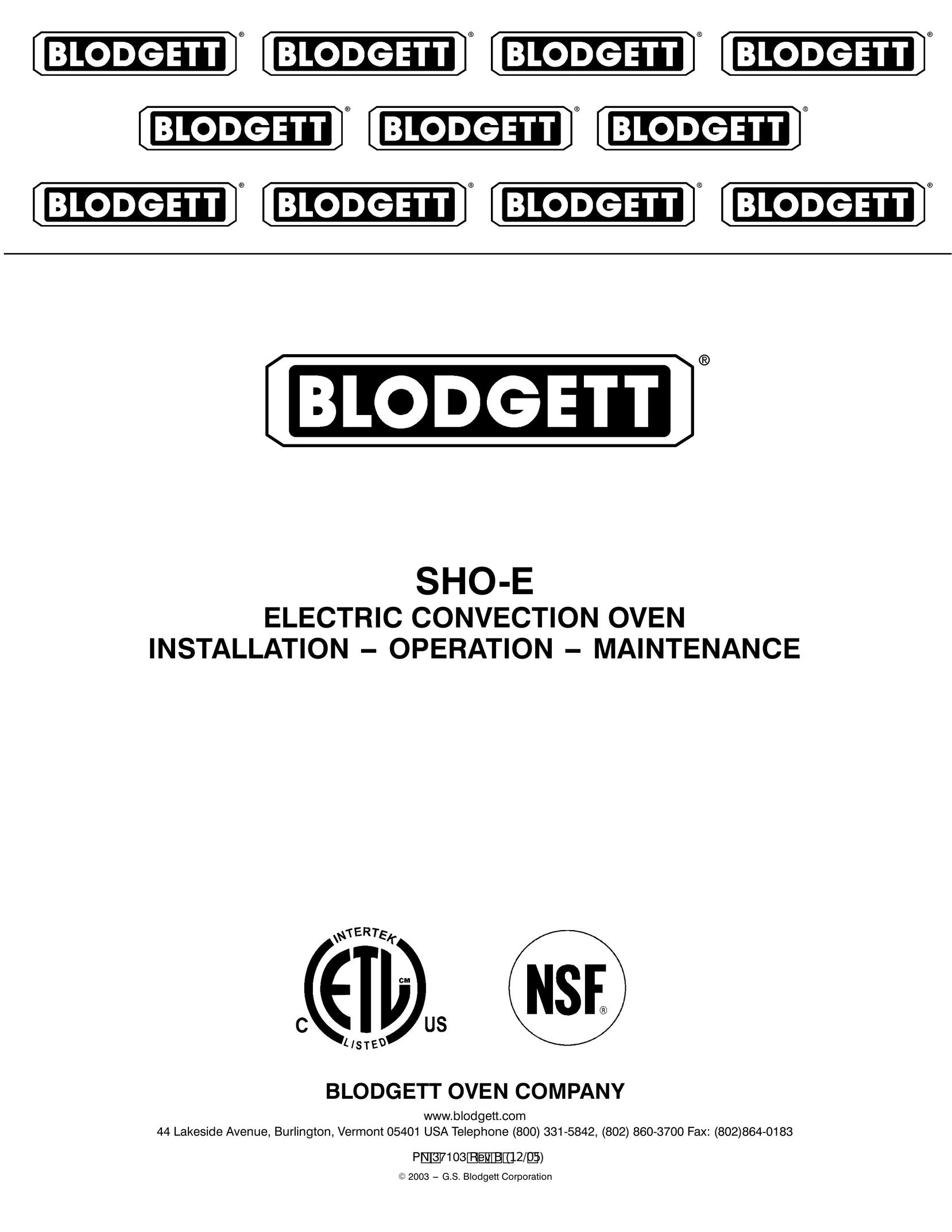 Blodgett SHO-E Convection Oven User Manual