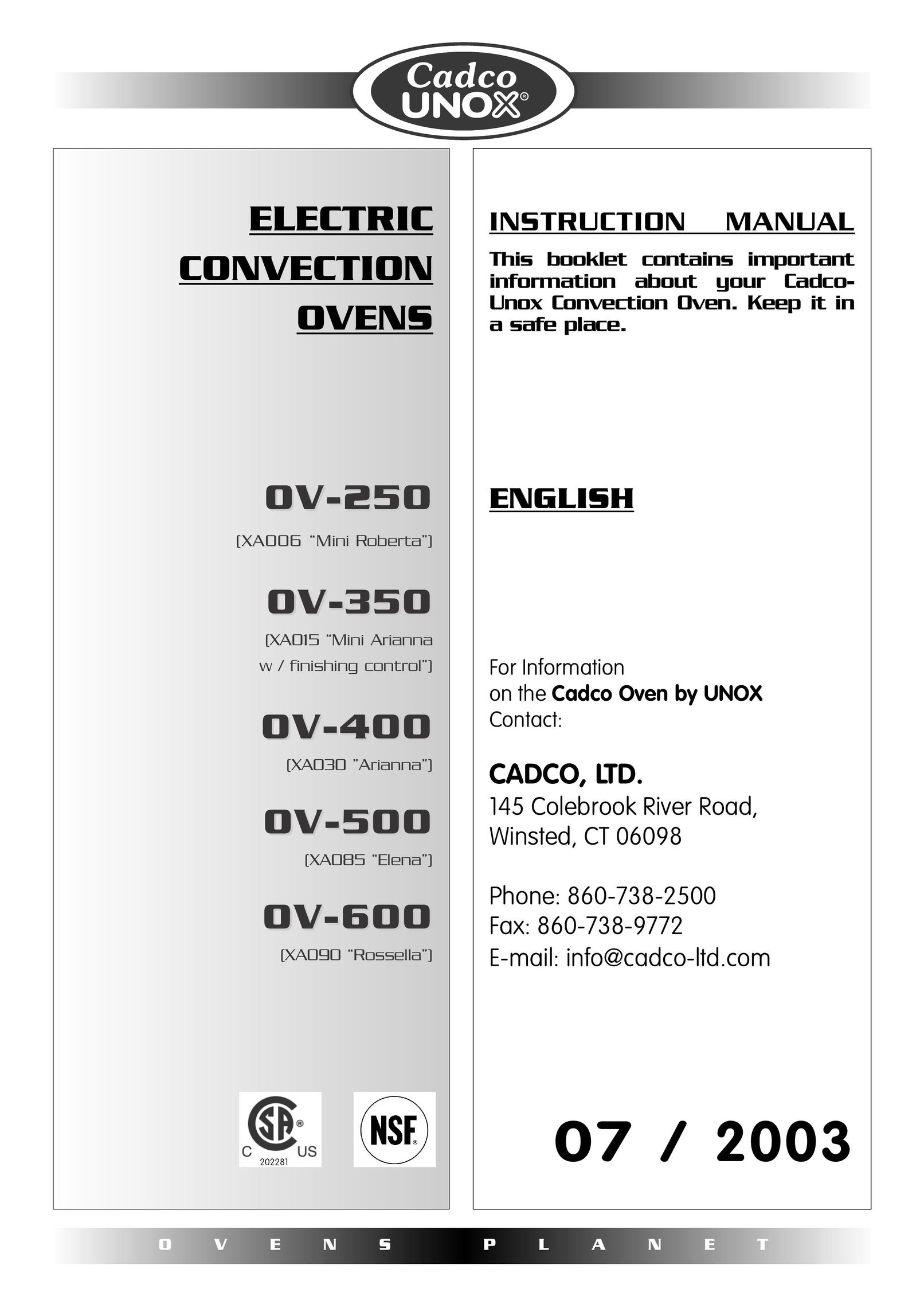 Cadco OV-500 Convection Oven User Manual