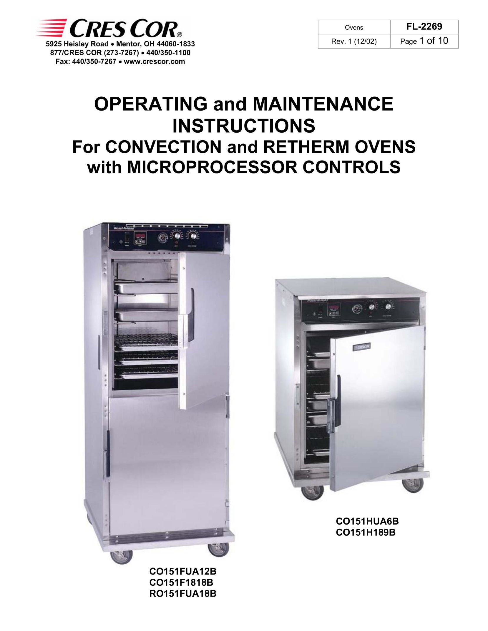 Cres Cor CO151FUA12B Convection Oven User Manual