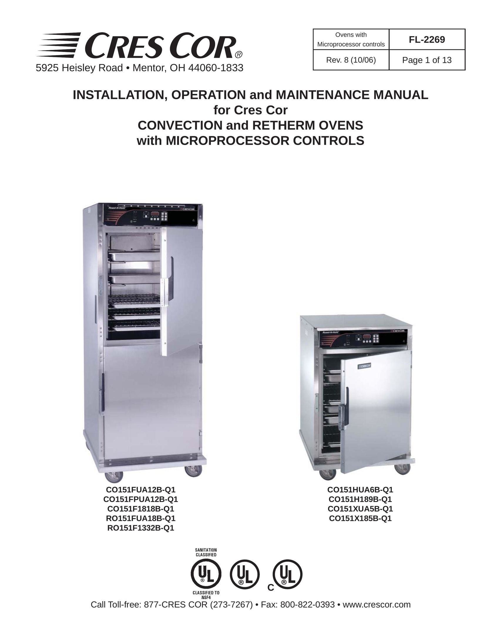 Cres Cor CO151H189B-Q1 Convection Oven User Manual
