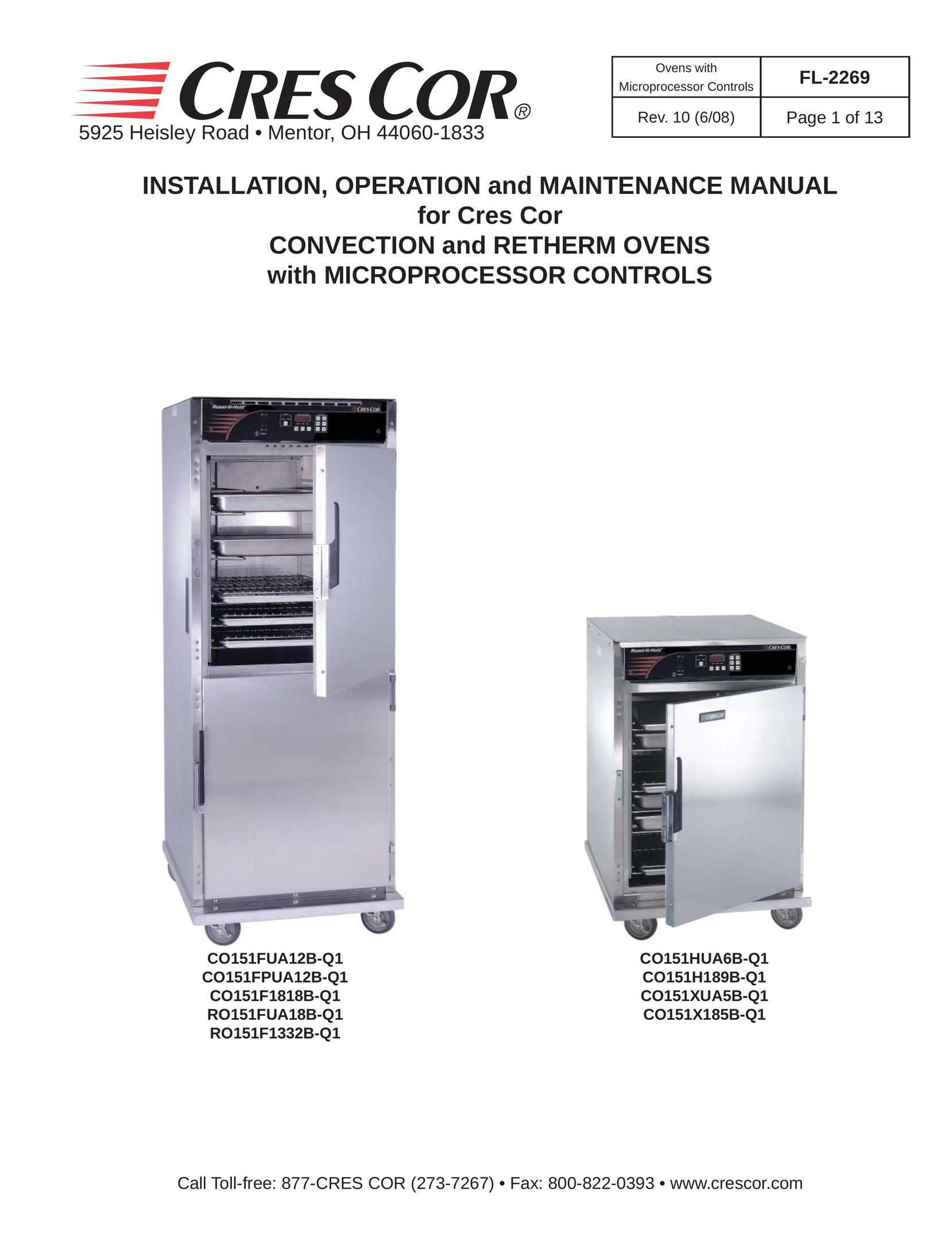 Cres Cor RO151F1332B-Q1 Convection Oven User Manual