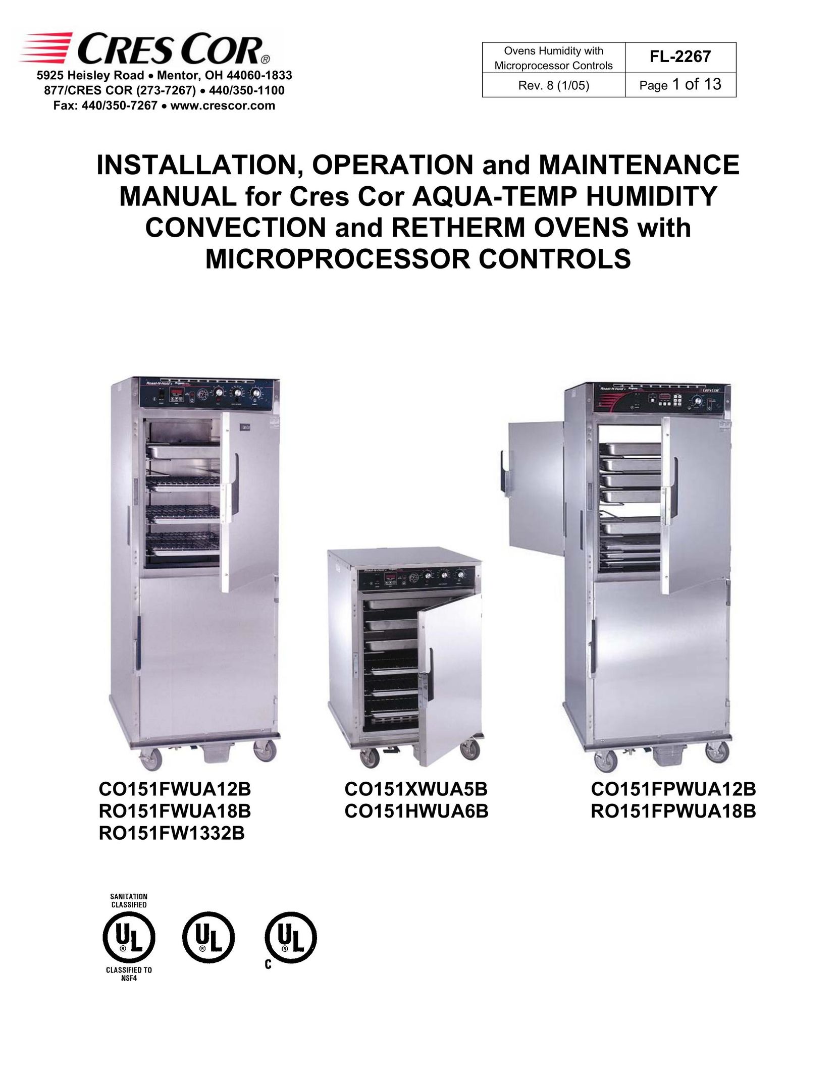 Cres Cor RO151FPWUA12B Convection Oven User Manual